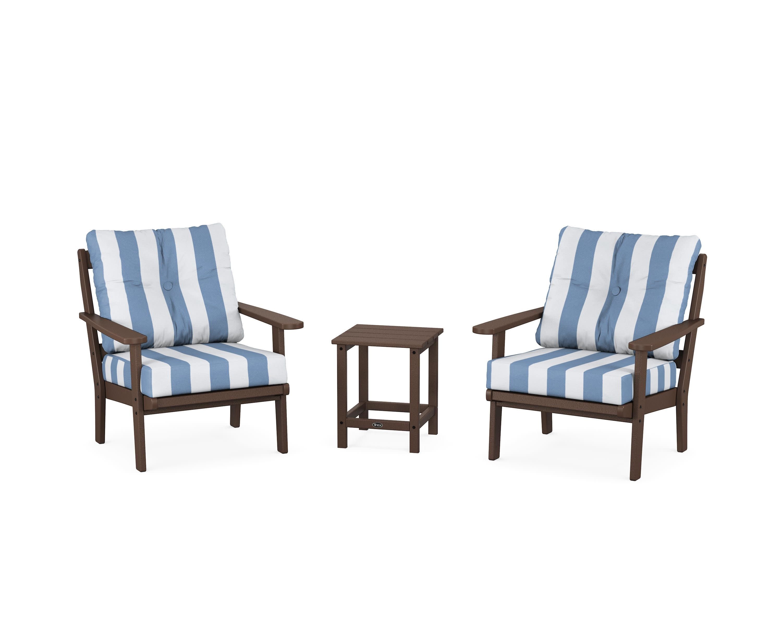 Cape Cod 3-Piece Deep Seating Set in Vintage Lantern / Cabana Stripe Sky Blue