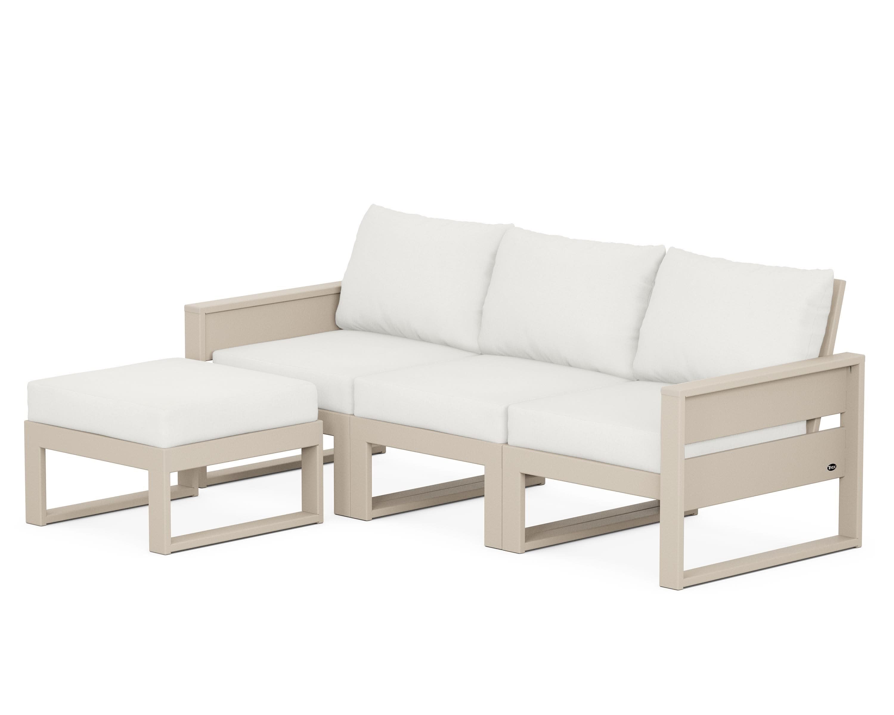 Eastport 4- Piece Sectional with Ottoman in Sand Castle / Natural Linen