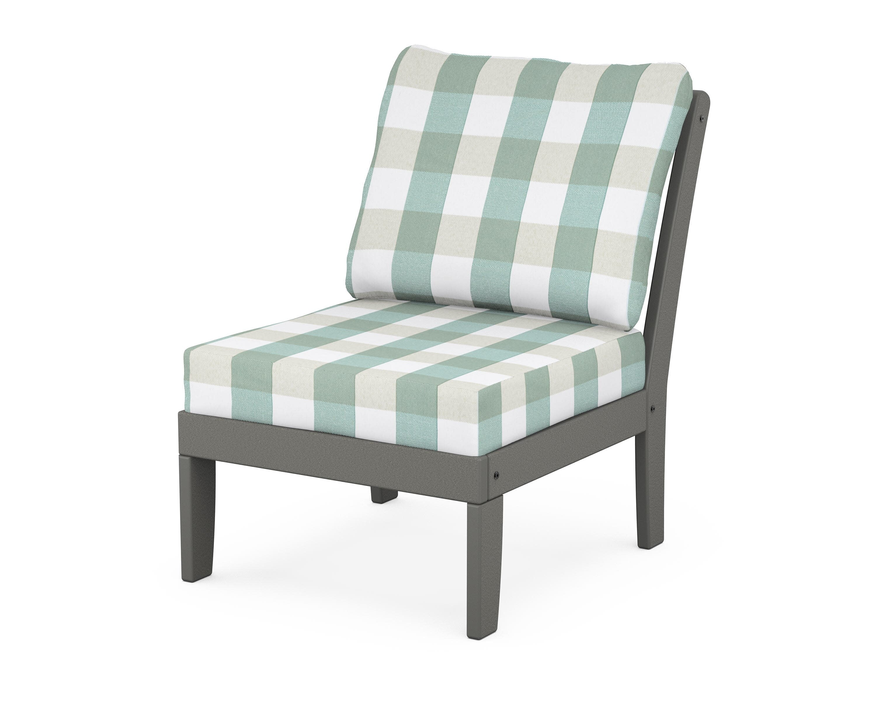 Yacht Club Modular Armless Chair in Stepping Stone / Buffalo Plaid Glacier Spa