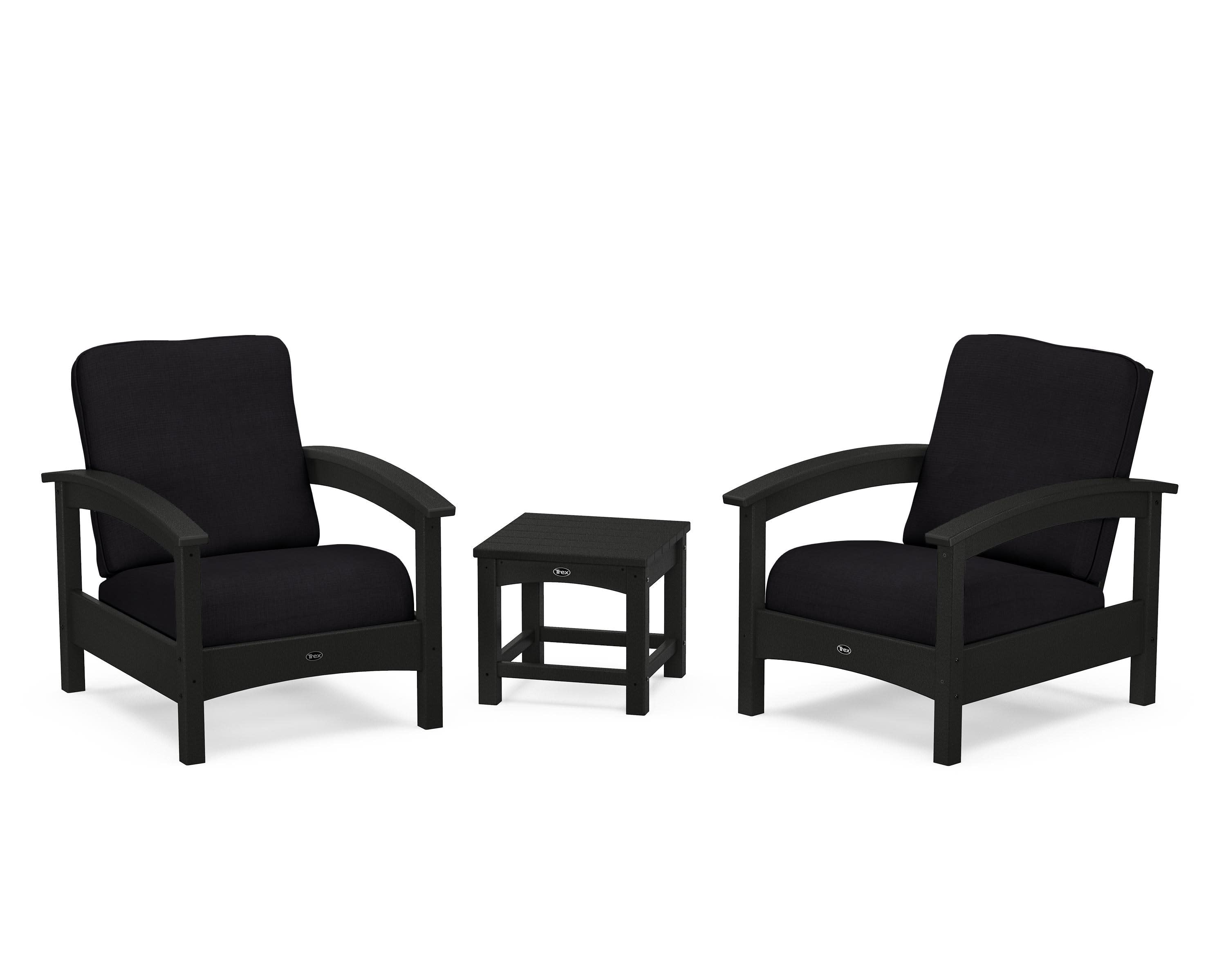Rockport Club 3-Piece Deep Seating Conversation Set in Charcoal Black / Midnight Linen