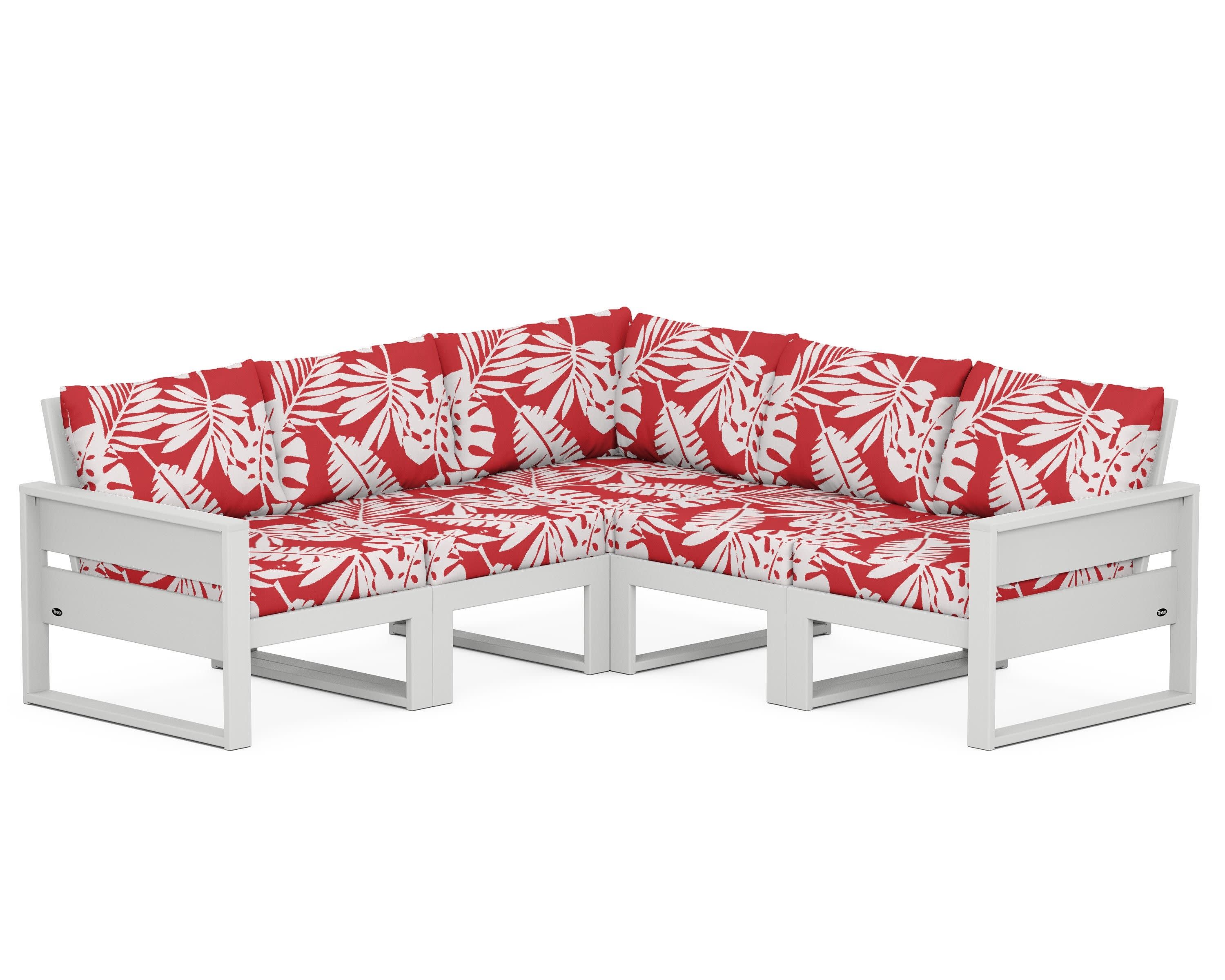 Eastport 5-Piece Sectional in Classic White / Leaf Crimson