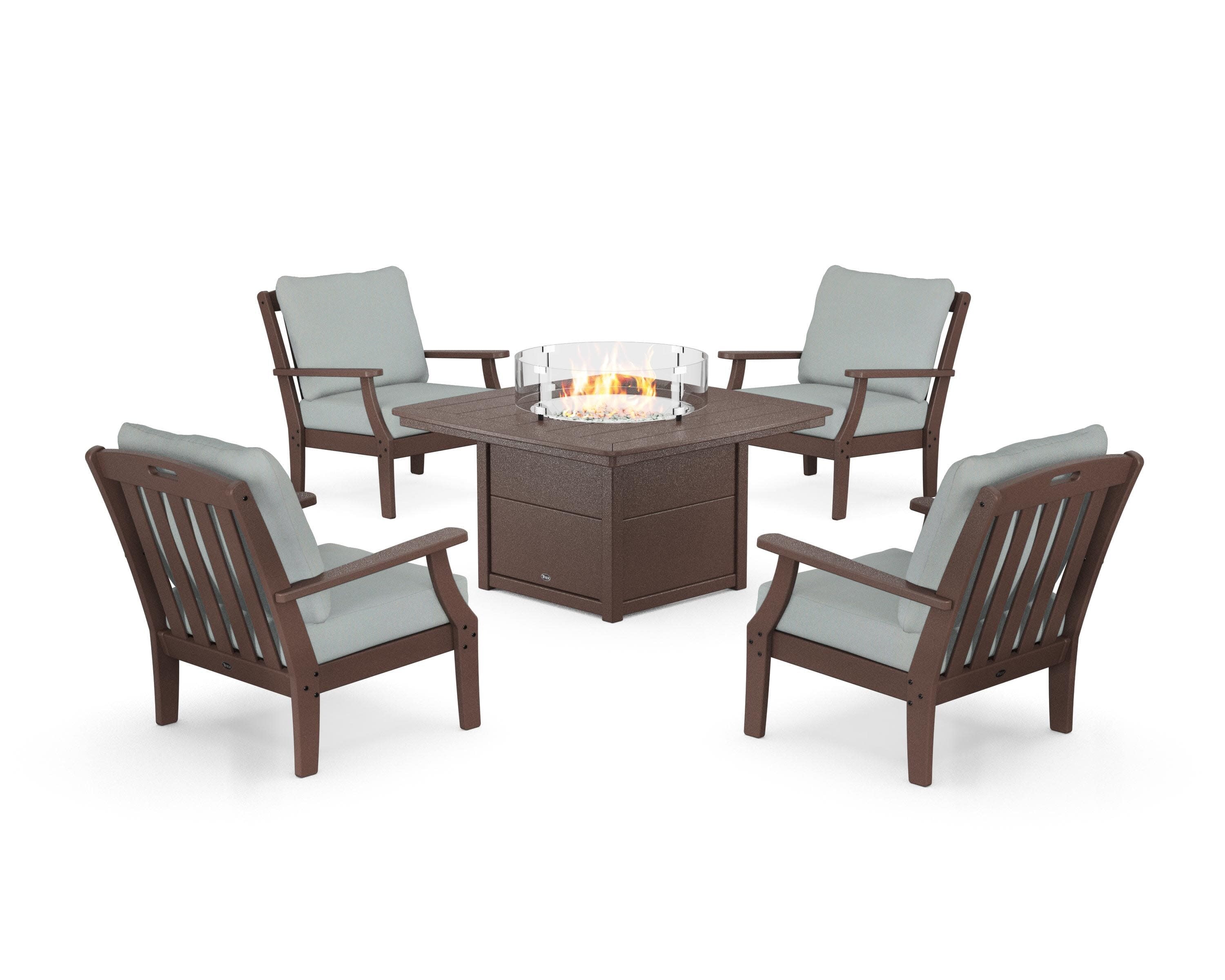 Yacht Club 5-Piece Deep Seating Set with Fire Pit Table in Vintage Lantern / Spa