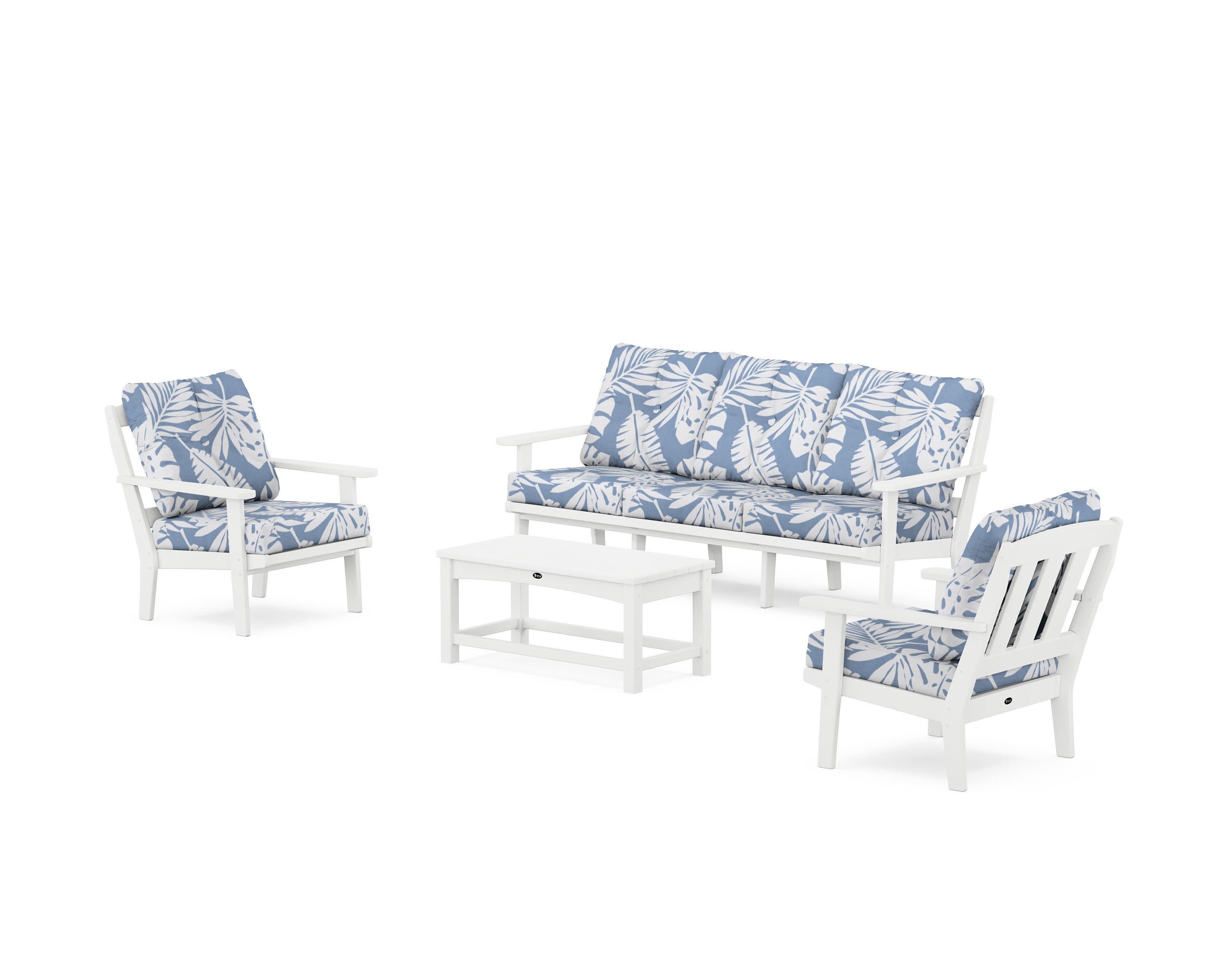 Cape Cod 4-Piece Deep Seating Set with Sofa in Classic White / Leaf Sky Blue