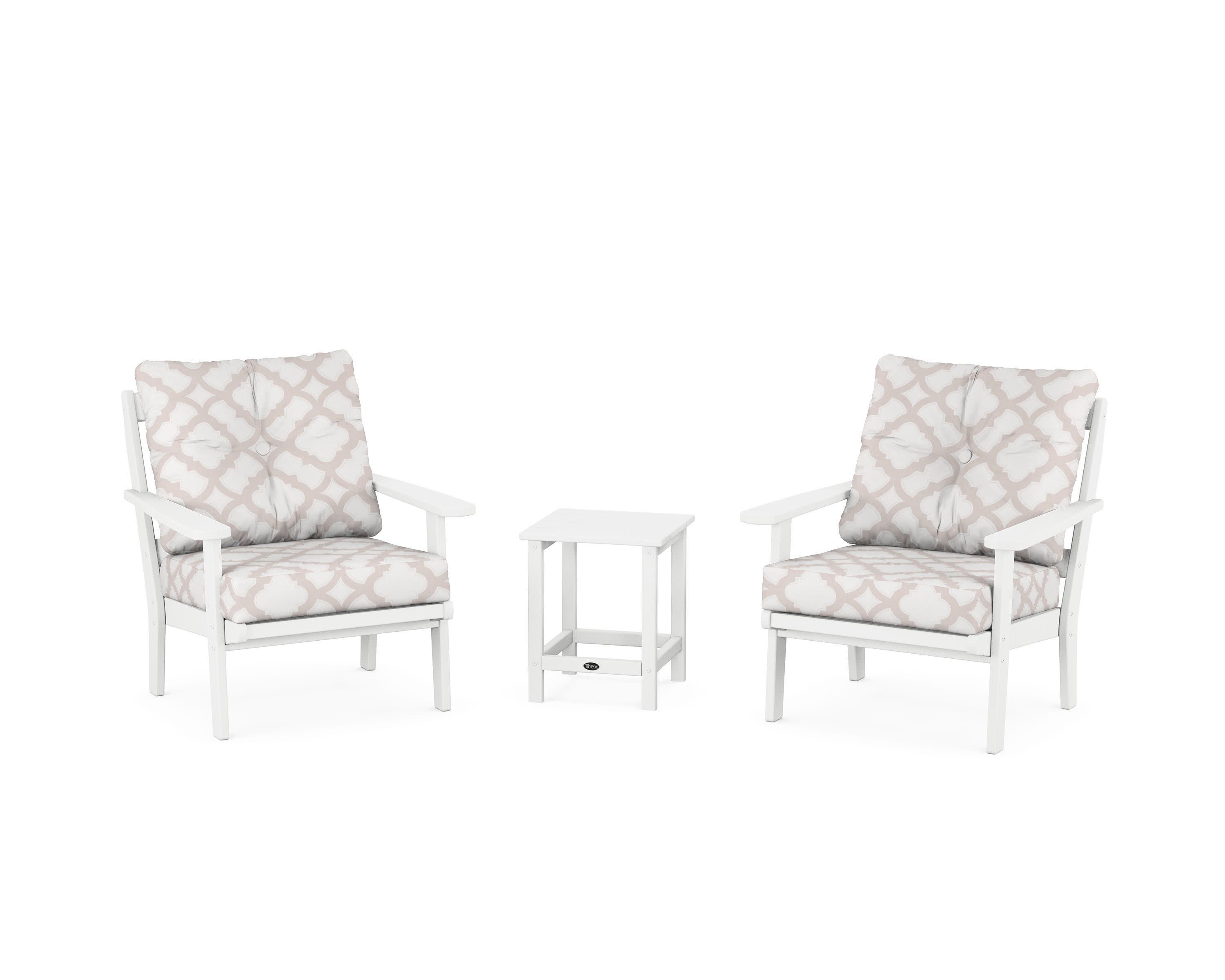 Cape Cod 3-Piece Deep Seating Set in Classic White / Trellis Dune Burlap