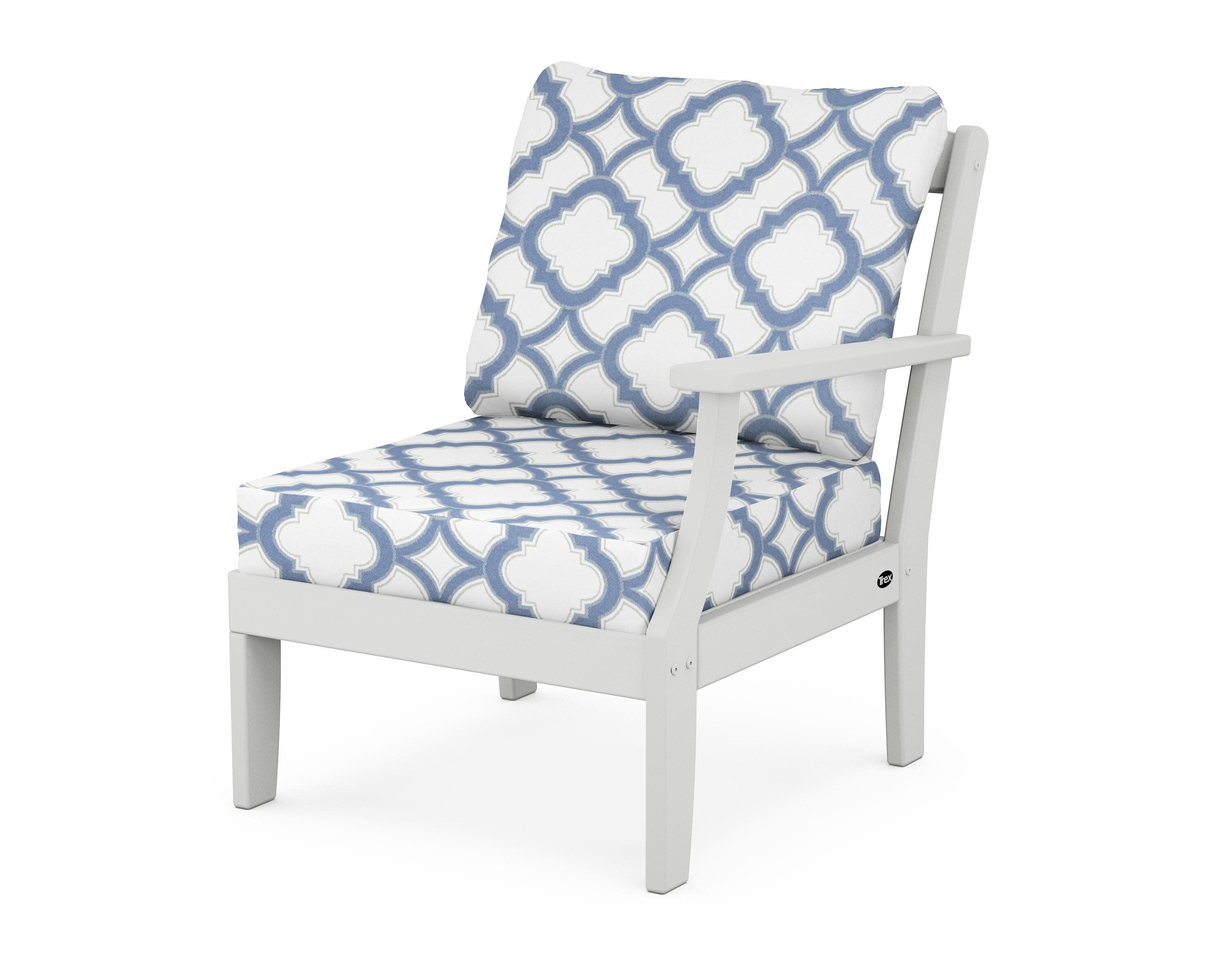 Yacht Club Modular Right Arm Chair in Classic White / Trellis Sky Blue