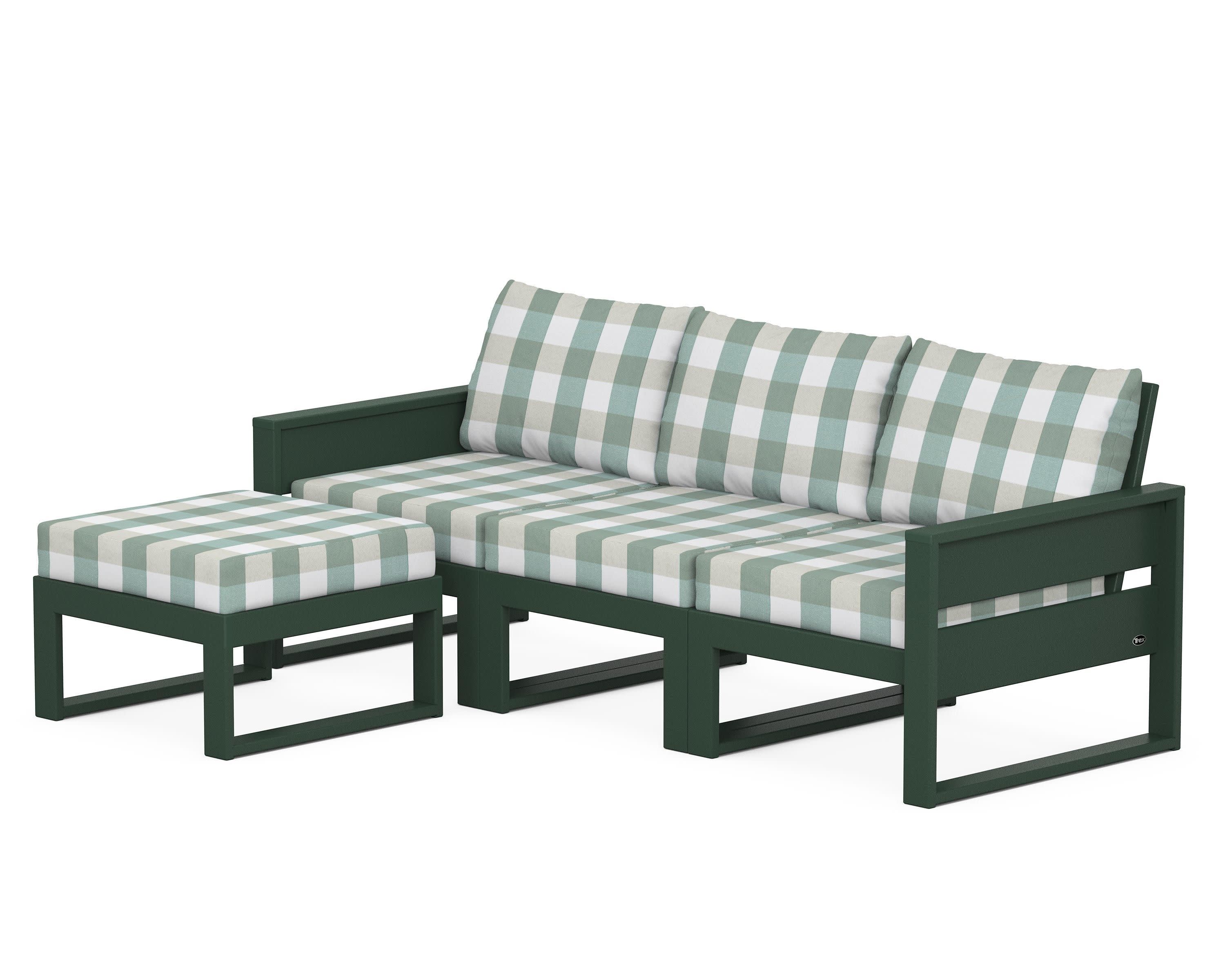 Eastport 4- Piece Sectional with Ottoman in Rainforest Canopy / Buffalo Plaid Glacier Spa