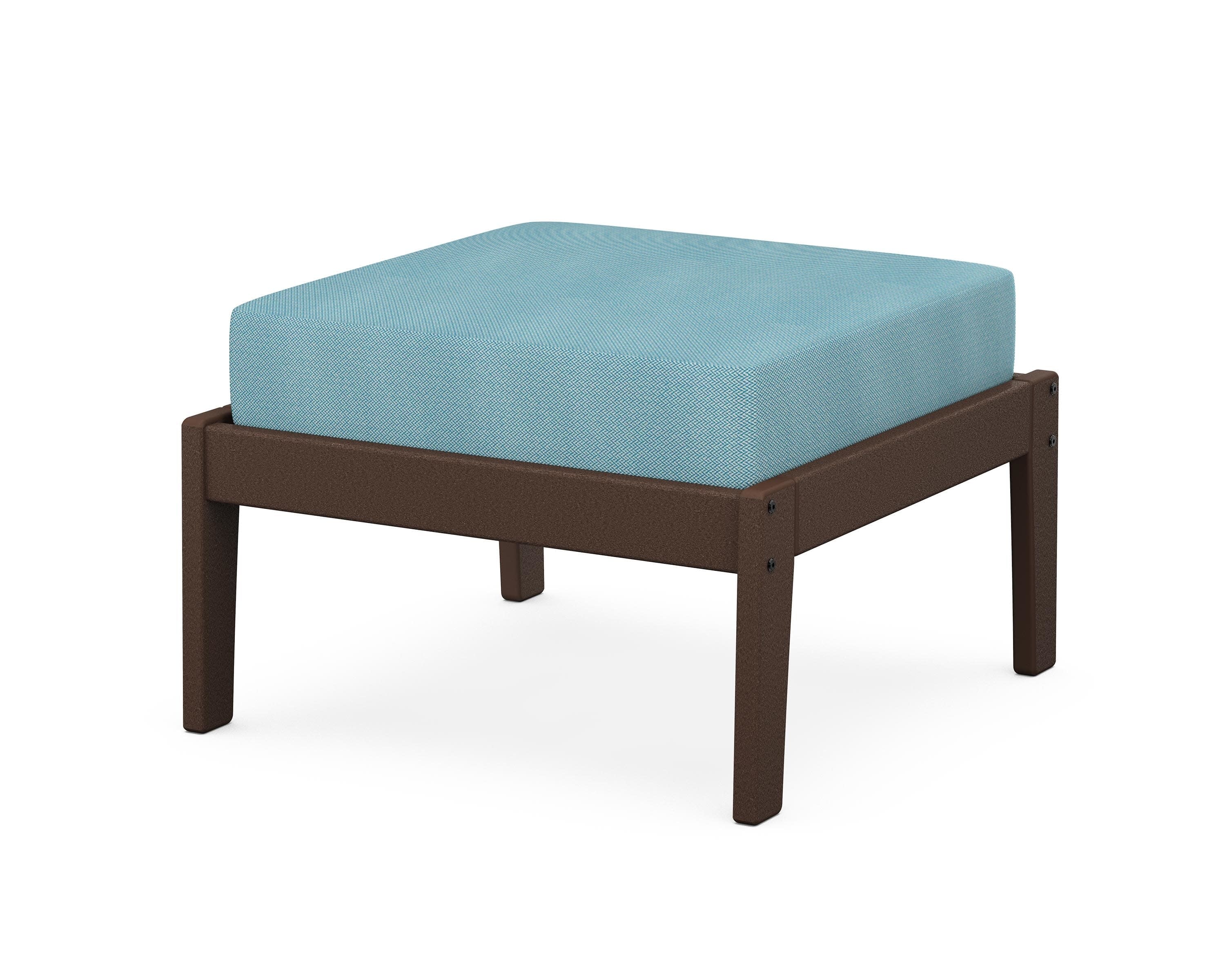 Deep Seating Ottoman in Mahogany / Lattice Sky Blue