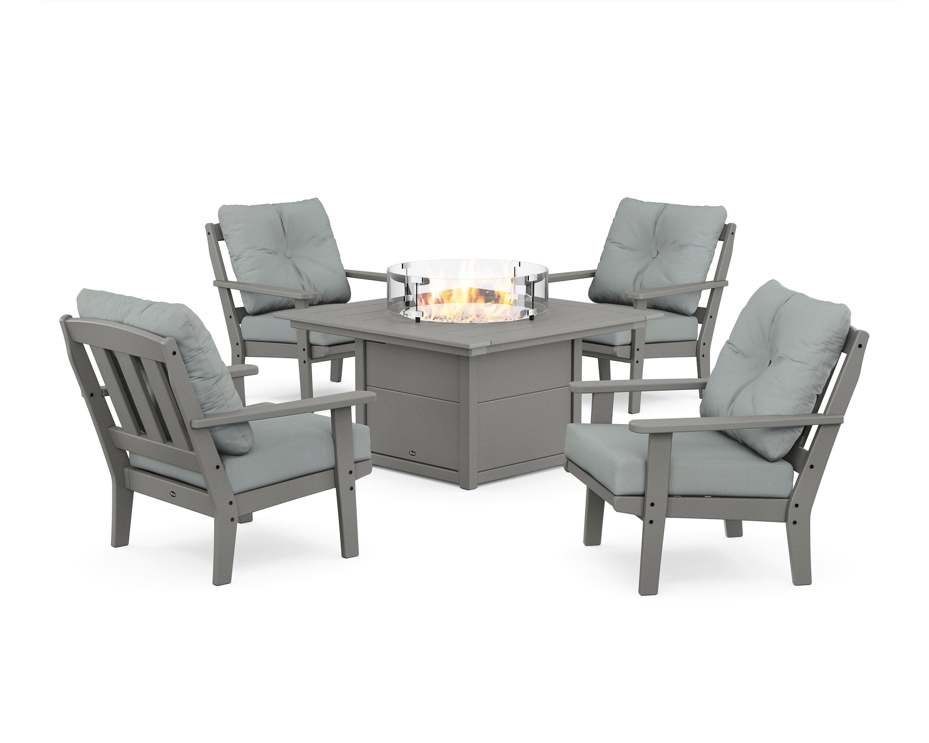 Cape Cod 5-Piece Deep Seating Set with Fire Pit Table in Stepping Stone / Spa