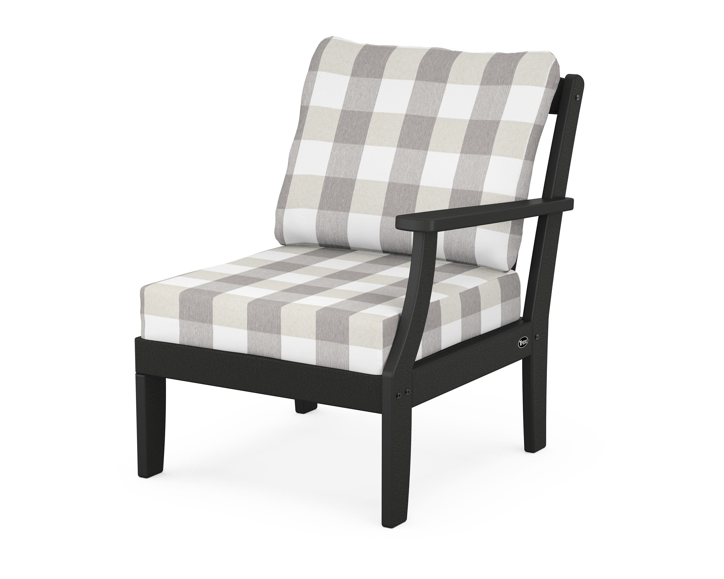 Yacht Club Modular Right Arm Chair in Charcoal Black / Buffalo Plaid Grey Mist