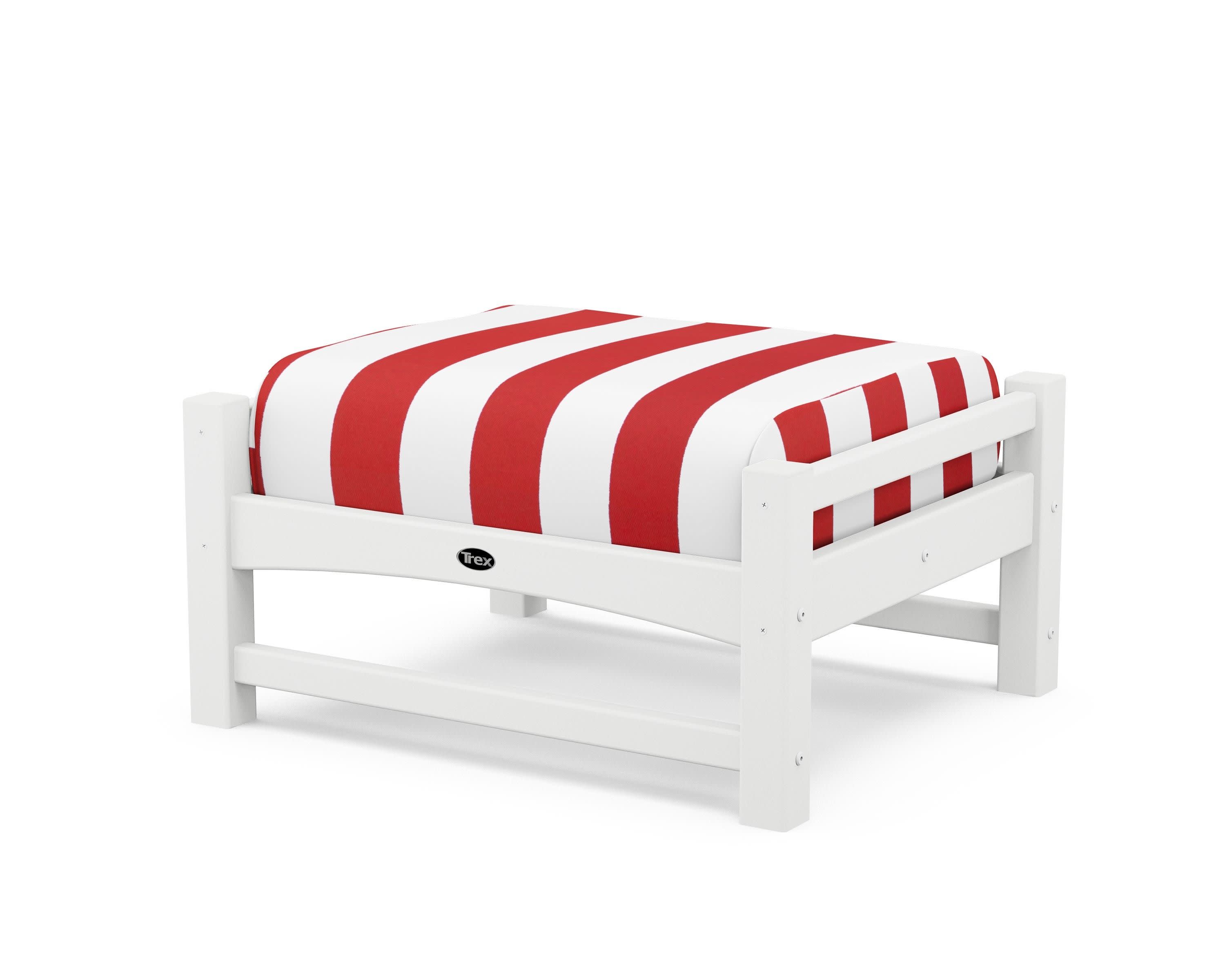 Rockport Club Ottoman in Classic White / Cabana Stripe Crimson