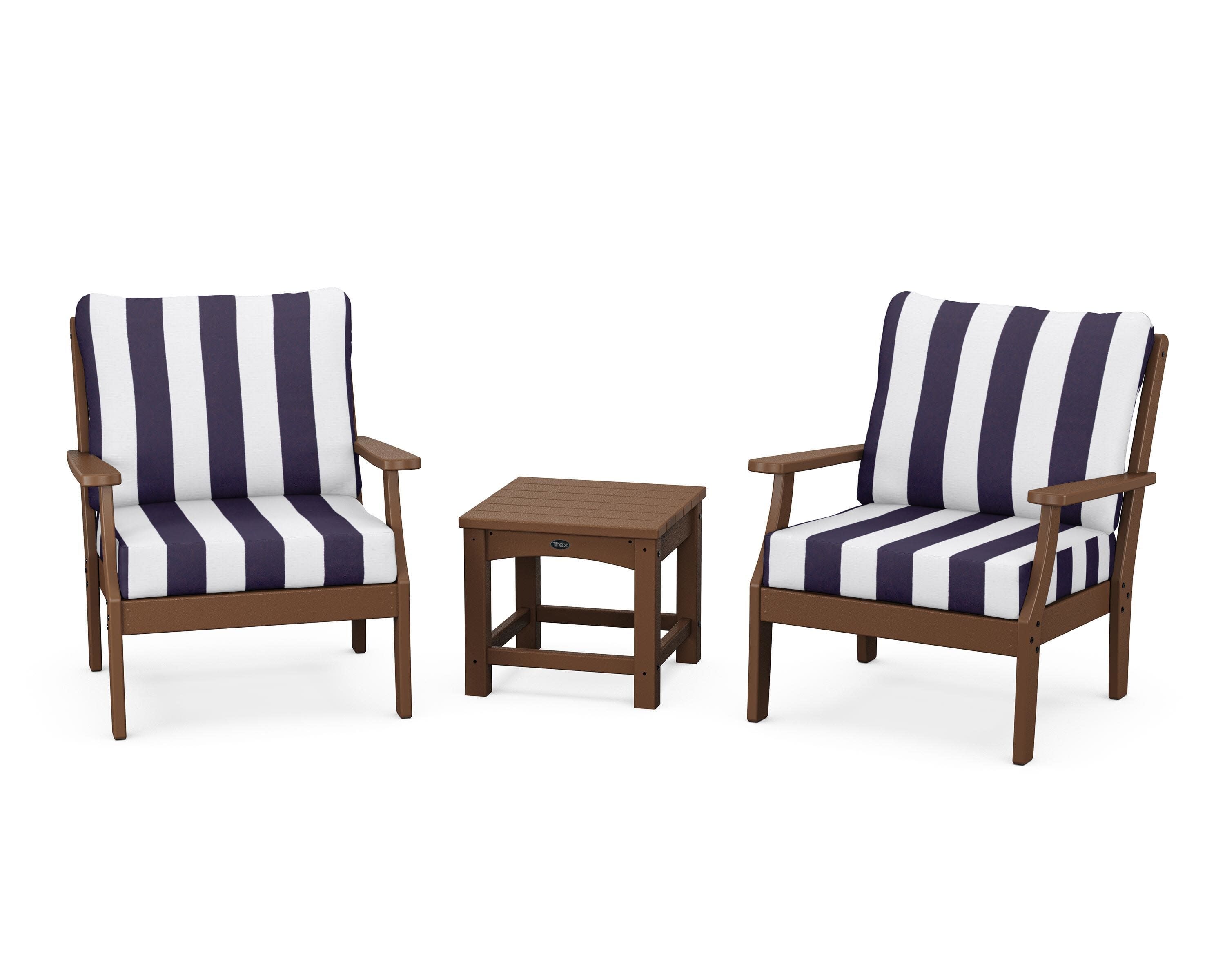 Yacht Club 3-Piece Deep Seating Set in Tree House / Cabana Stripe Navy