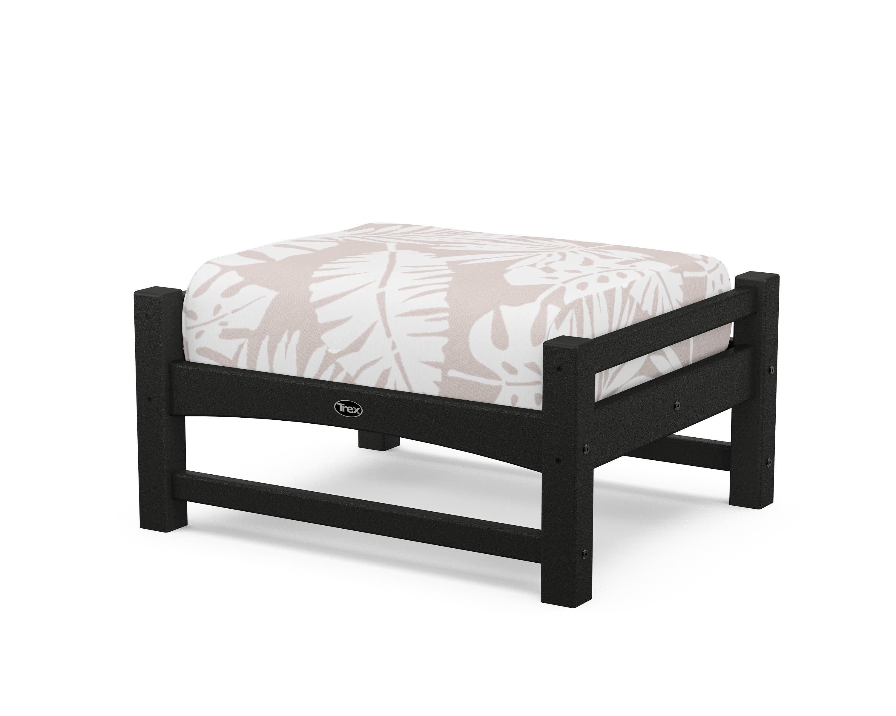 Rockport Club Ottoman in Charcoal Black / Leaf Dune Burlap