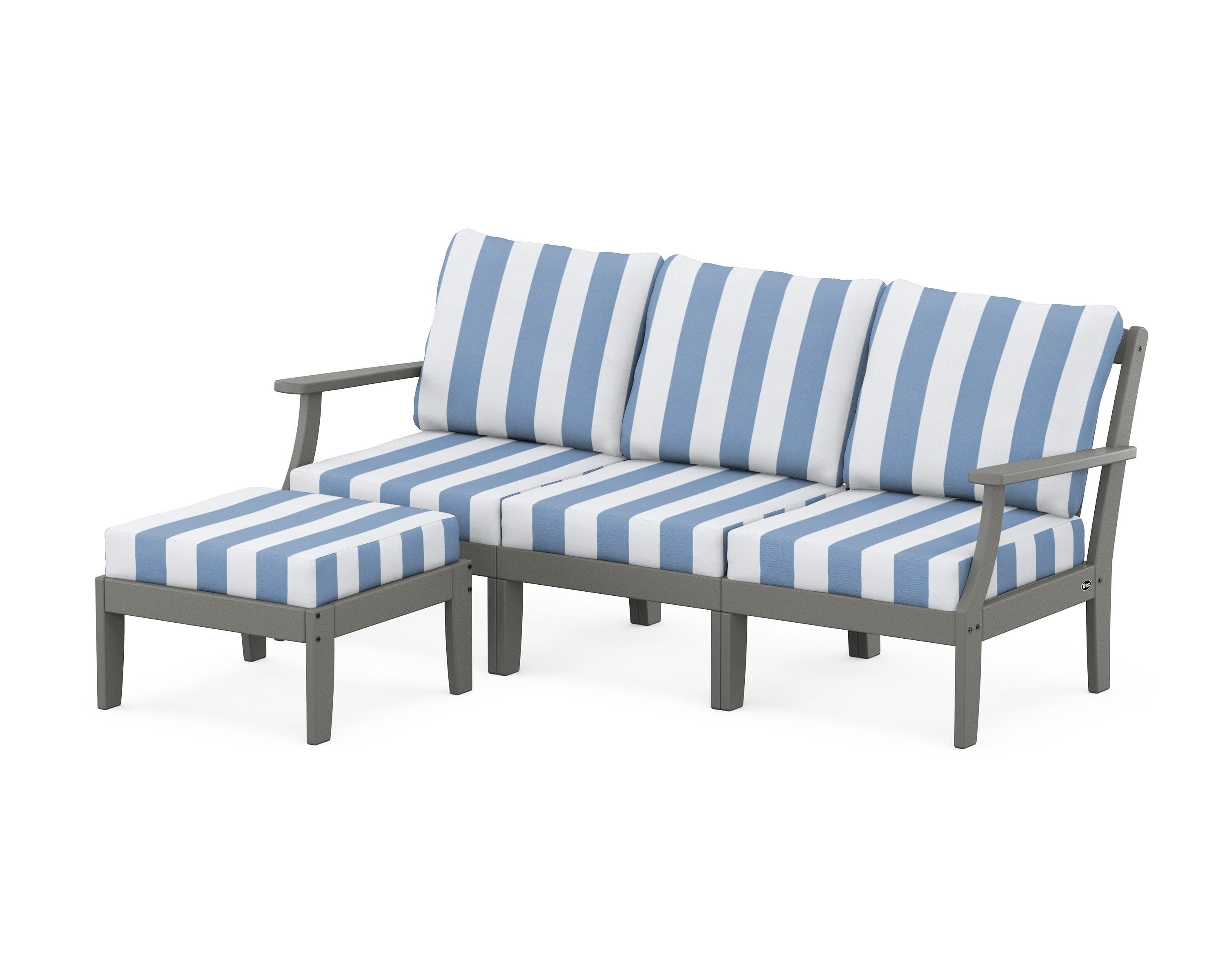 Yacht Club Modular 4-Piece Deep Seating Set with Ottoman in Stepping Stone / Cabana Stripe Sky Blue