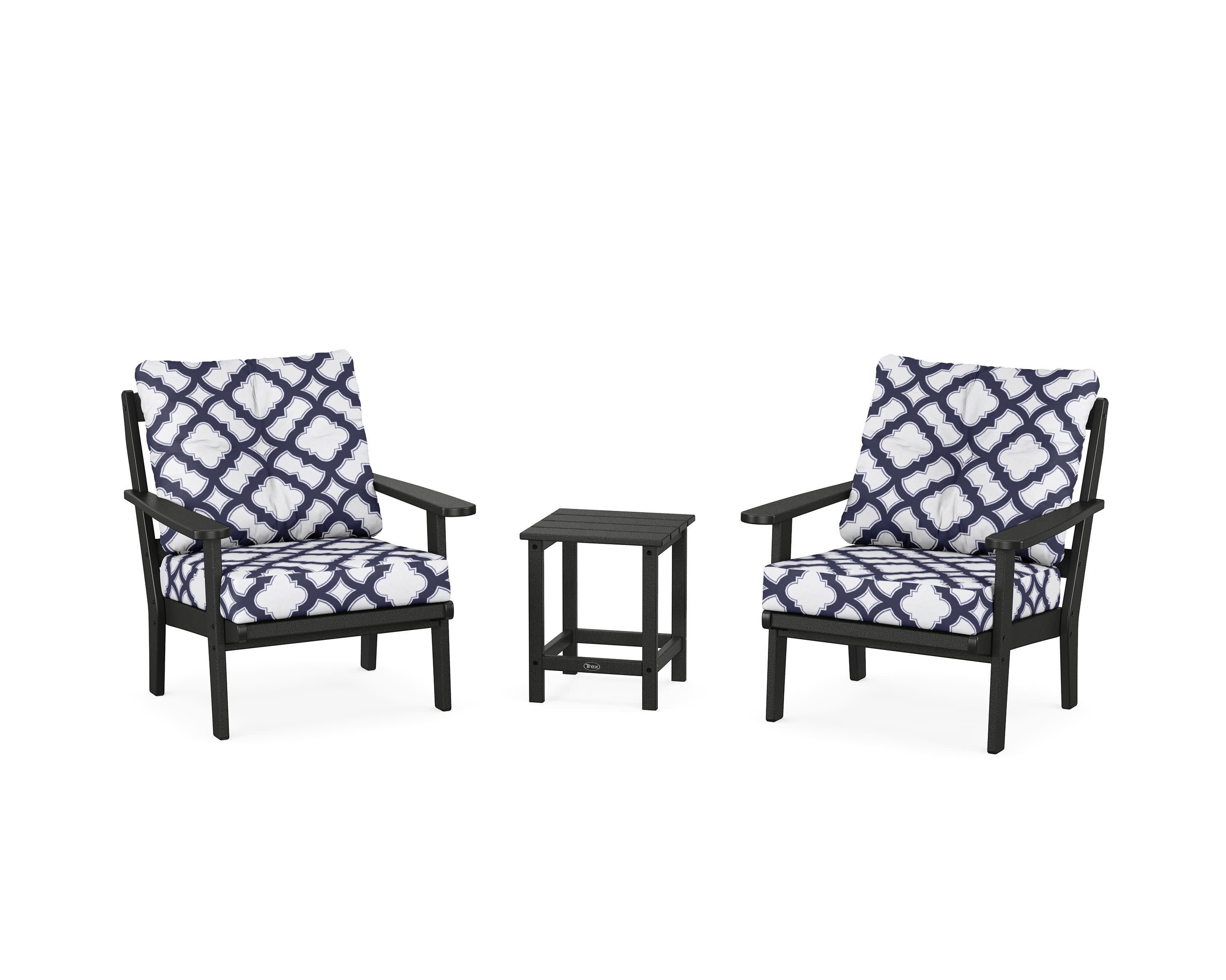 Cape Cod 3-Piece Deep Seating Set in Charcoal Black / Trellis Navy