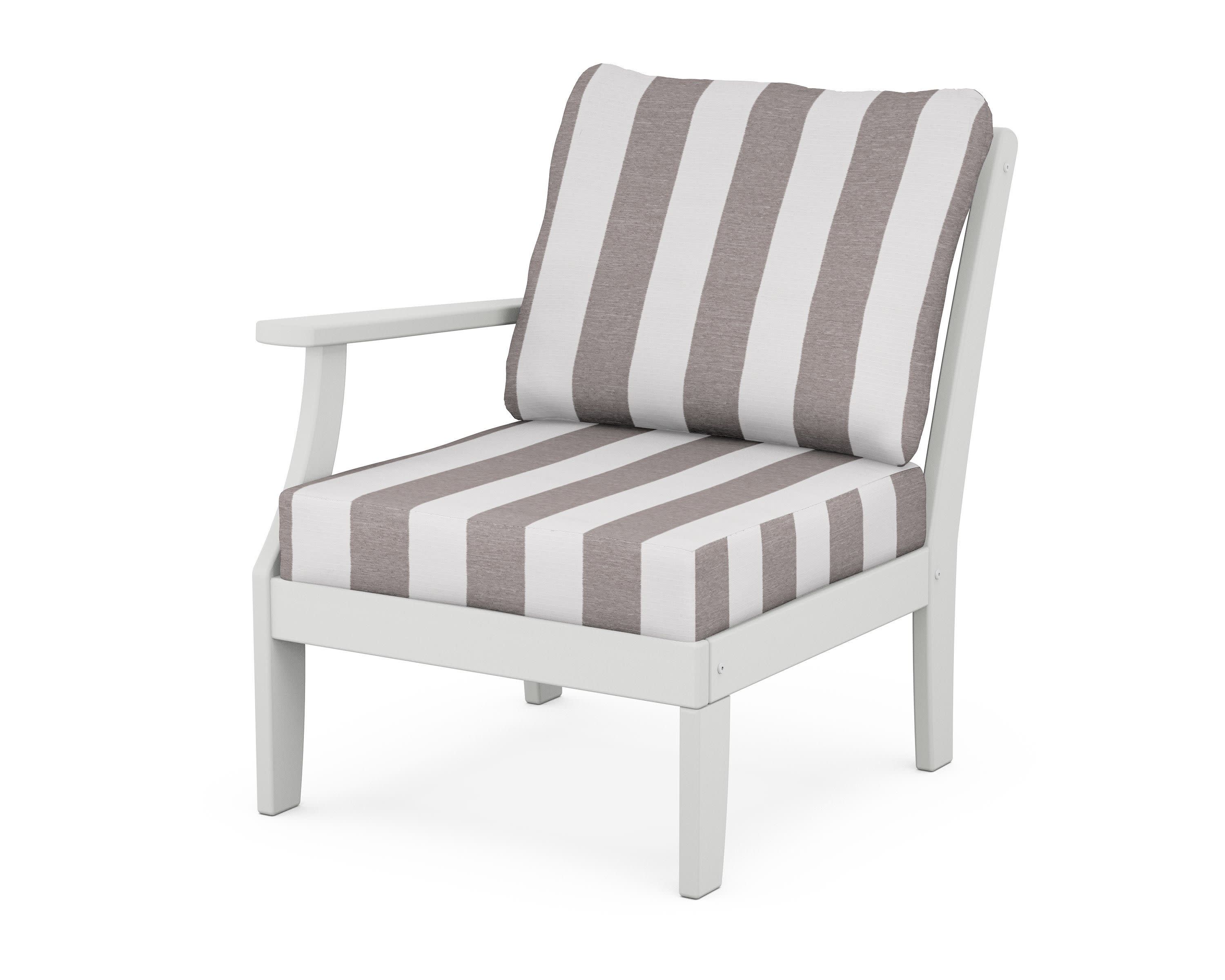 Yacht Club Modular Left Arm Chair in Classic White / Cabana Stripe Grey Mist