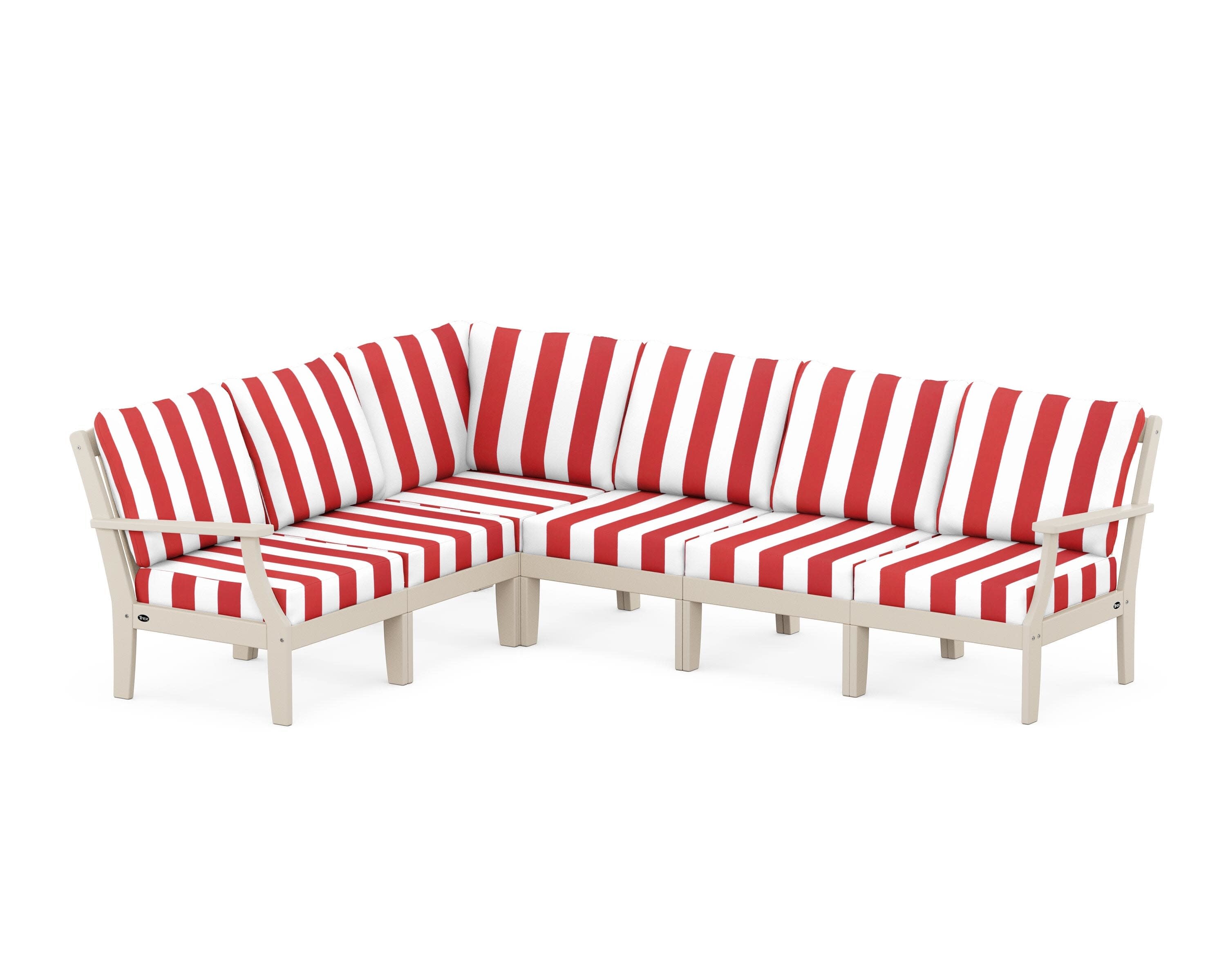 Yacht Club Modular 6-Piece Deep Seating Set in Sand Castle / Cabana Stripe Crimson