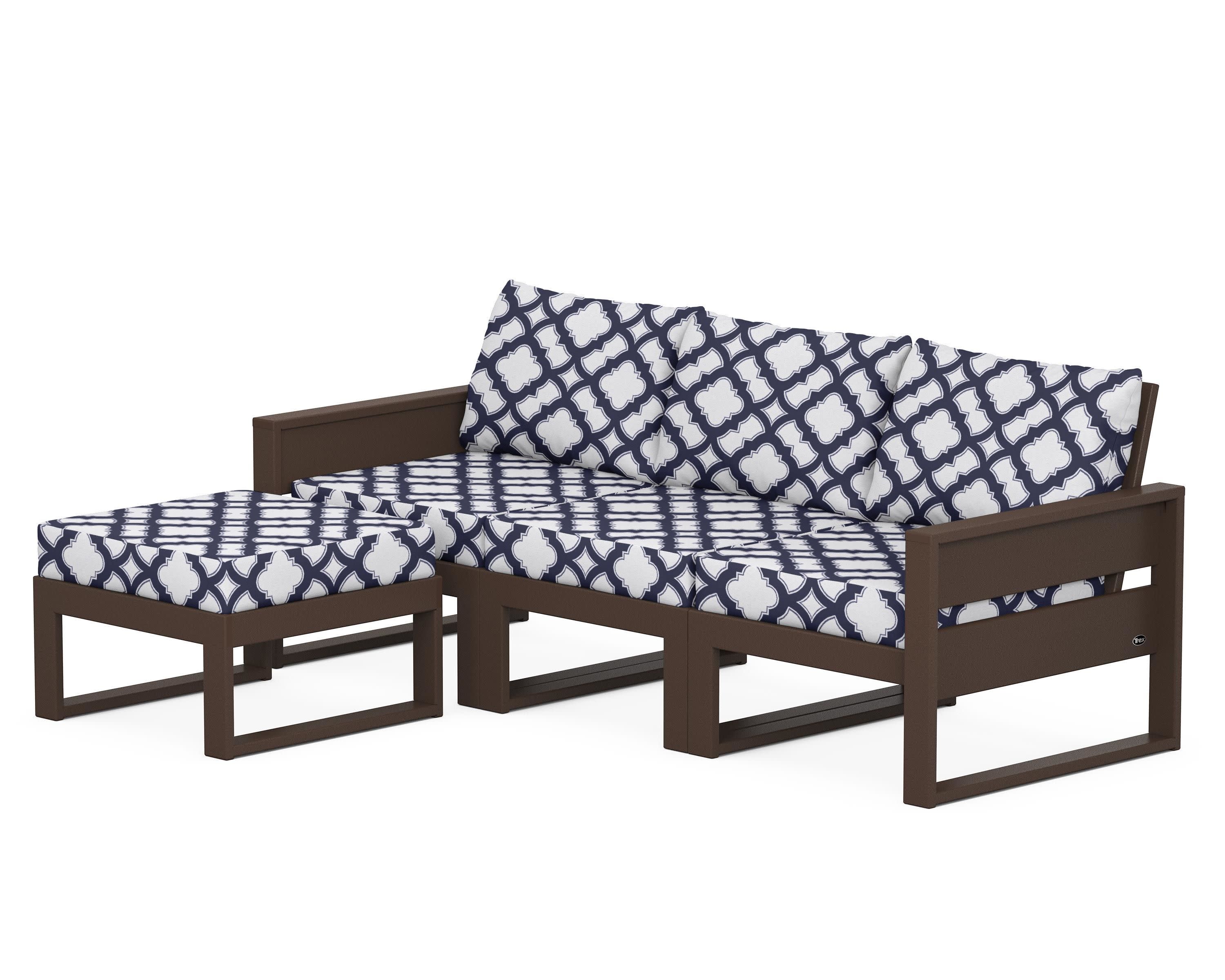 Eastport 4- Piece Sectional with Ottoman in Vintage Lantern / Trellis Navy