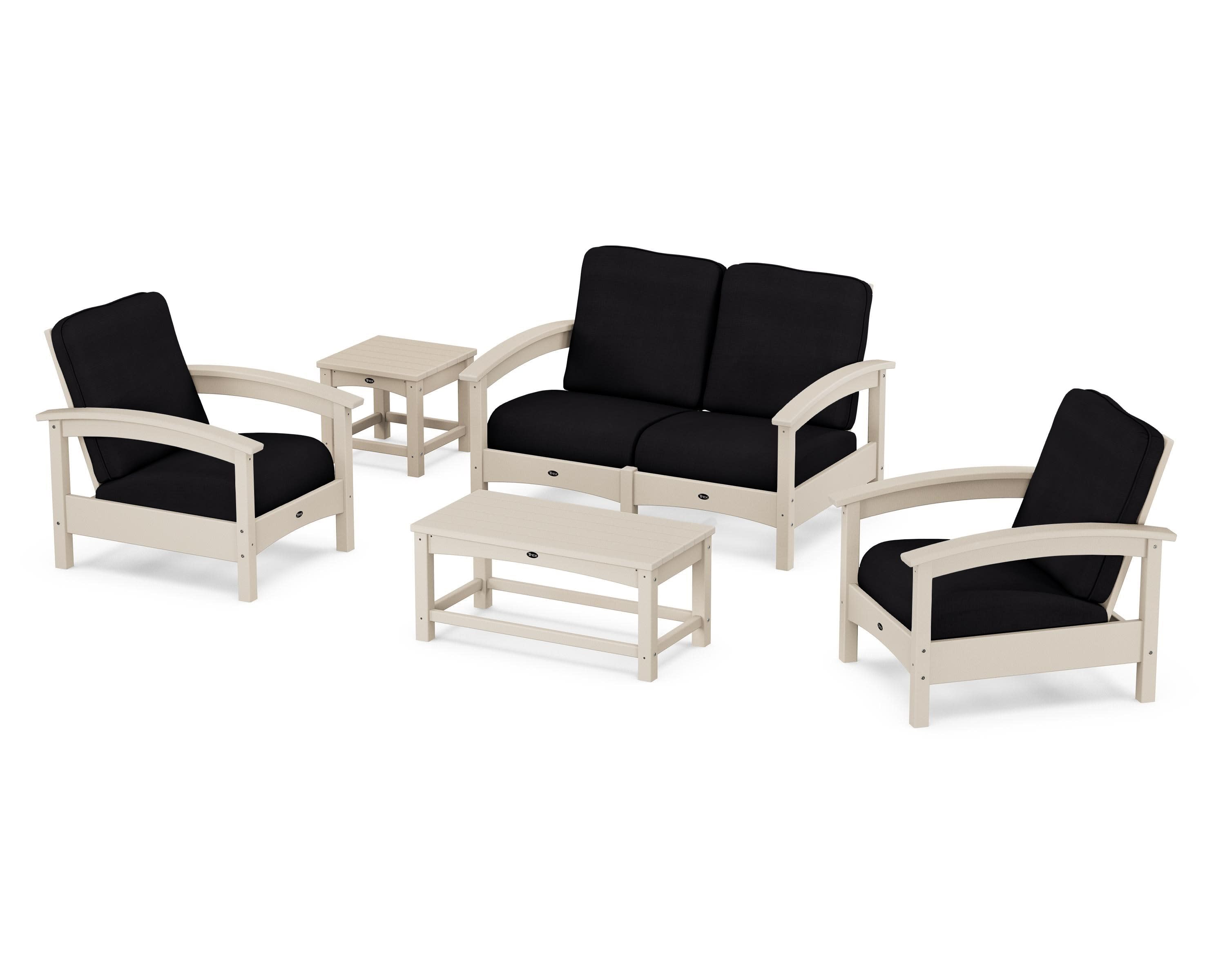 Rockport Club 6-Piece Deep Seating Conversation Set in Sand Castle / Midnight Linen