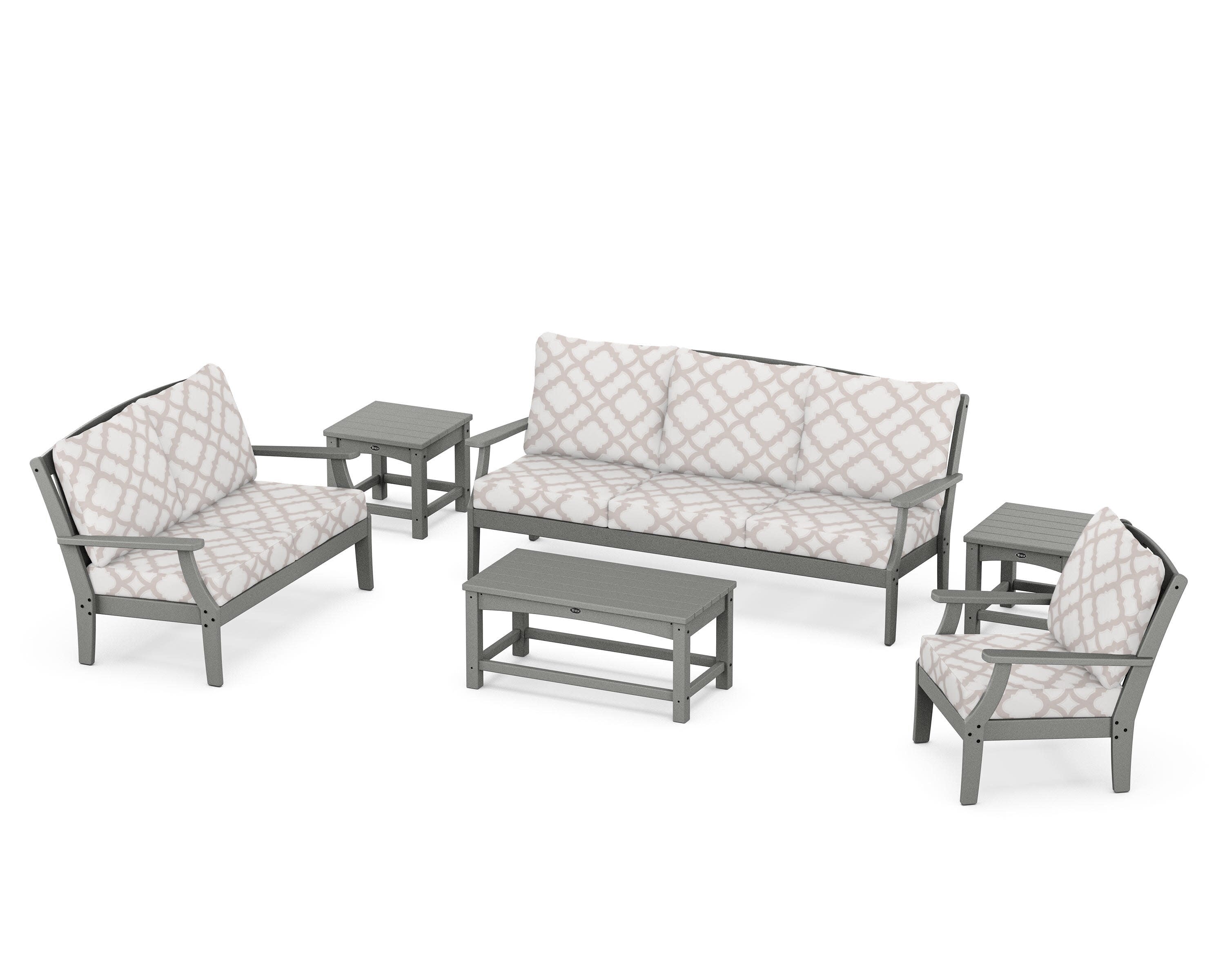 Yacht Club 6-Piece Deep Seating Set in Stepping Stone / Trellis Dune Burlap