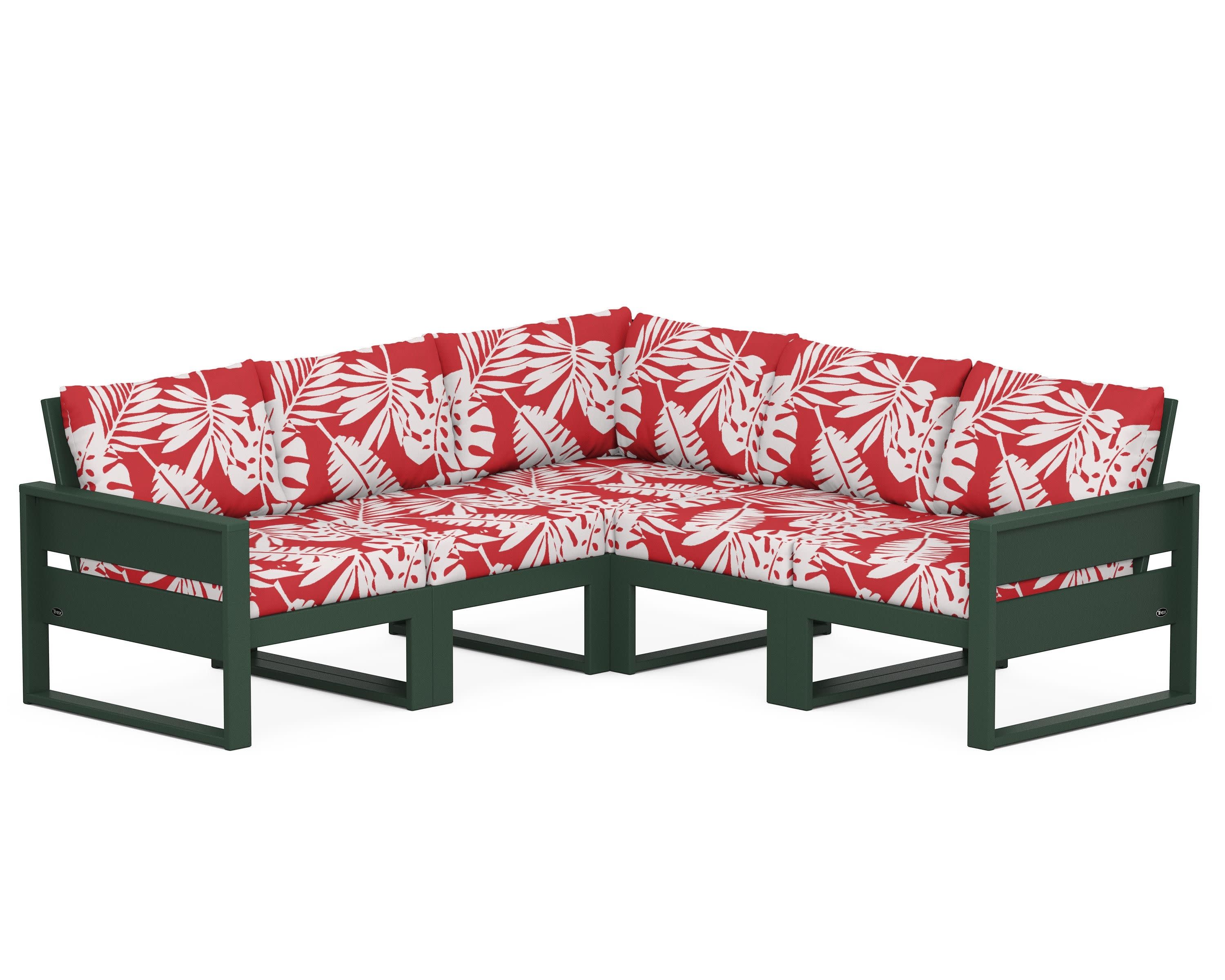 Eastport 5-Piece Sectional in Rainforest Canopy / Leaf Crimson