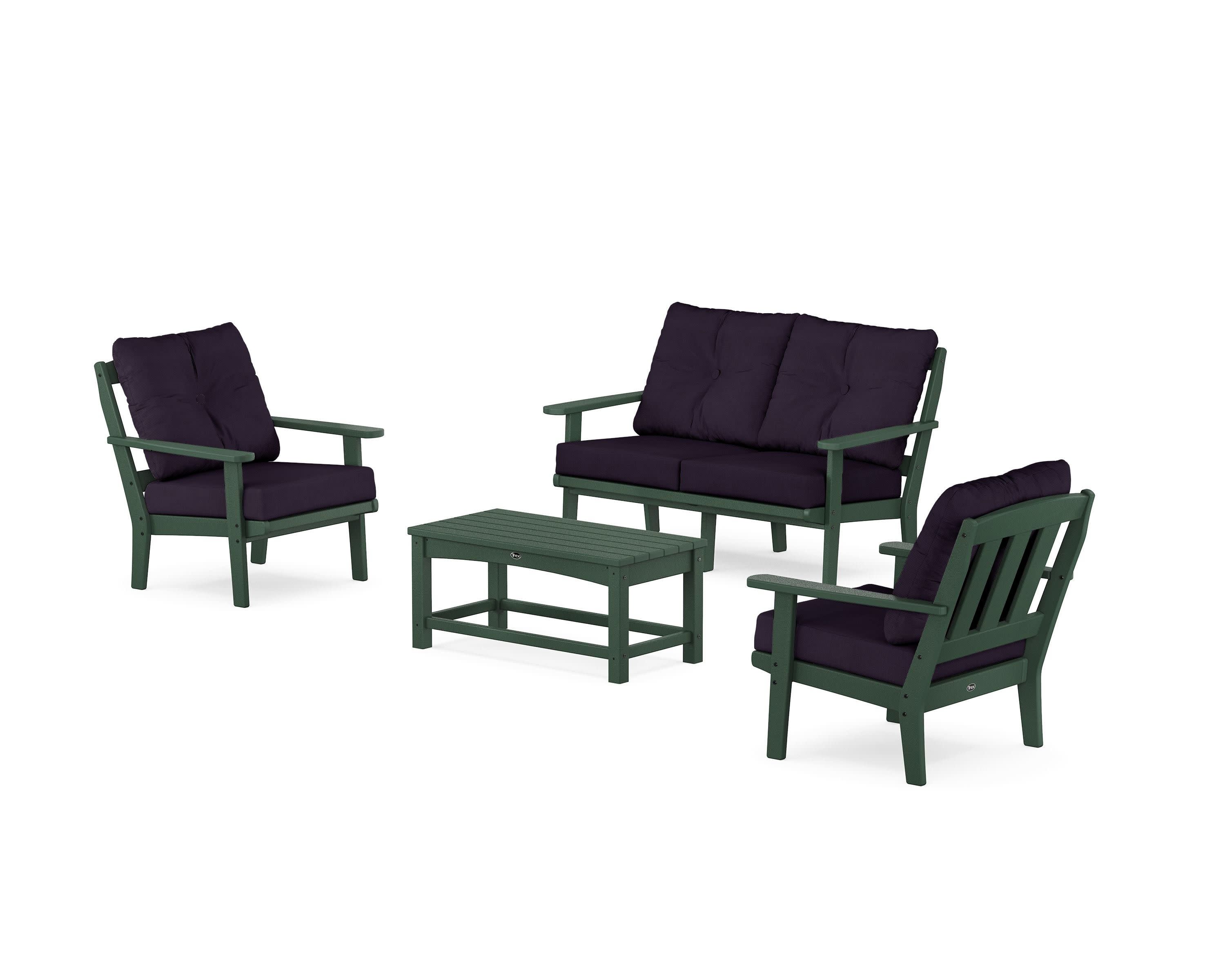 Cape Cod 4-Piece Deep Seating Set with Loveseat in Rainforest Canopy / Navy Linen