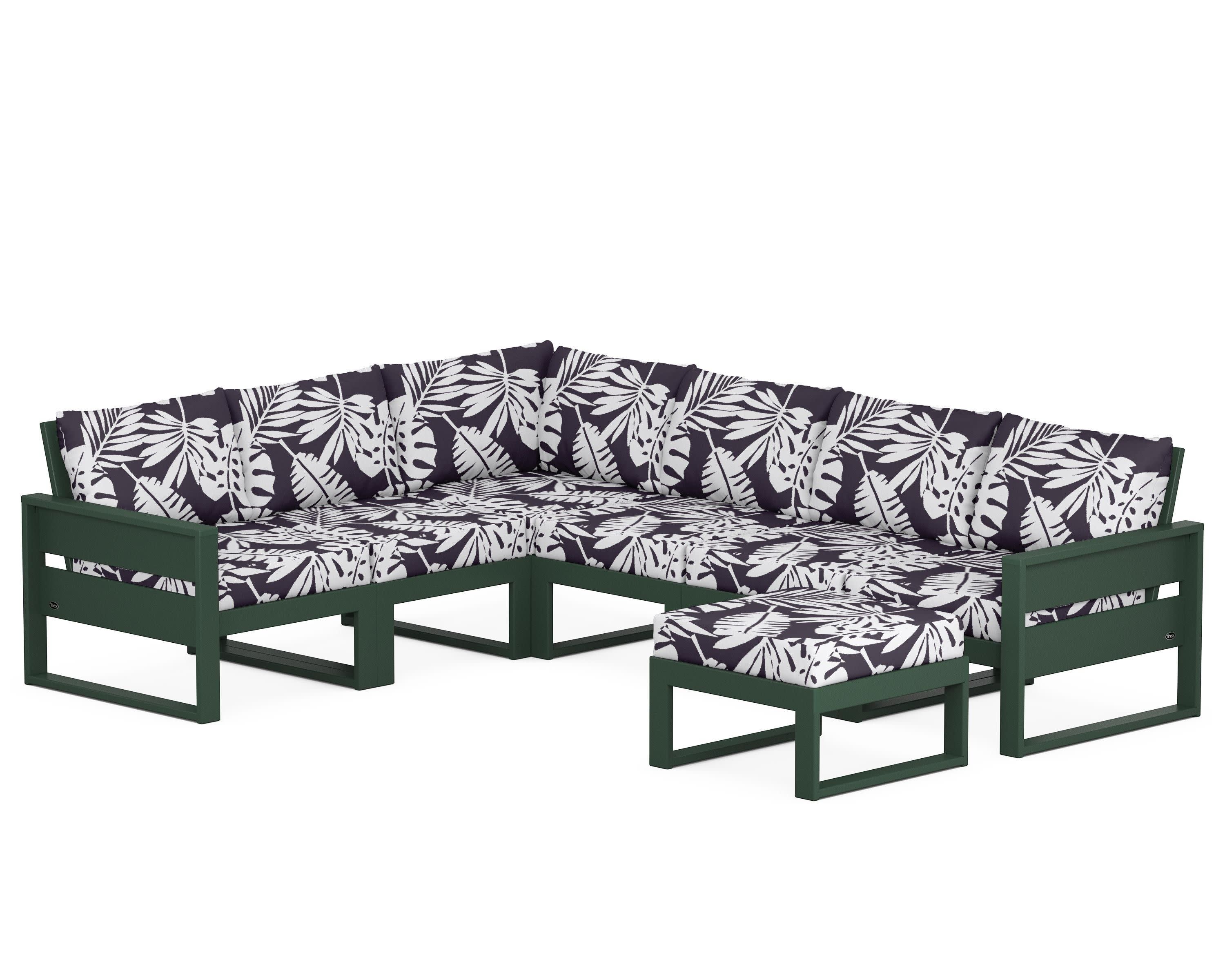 Eastport 6-Piece Sectional with Ottoman in Rainforest Canopy / Leaf Navy