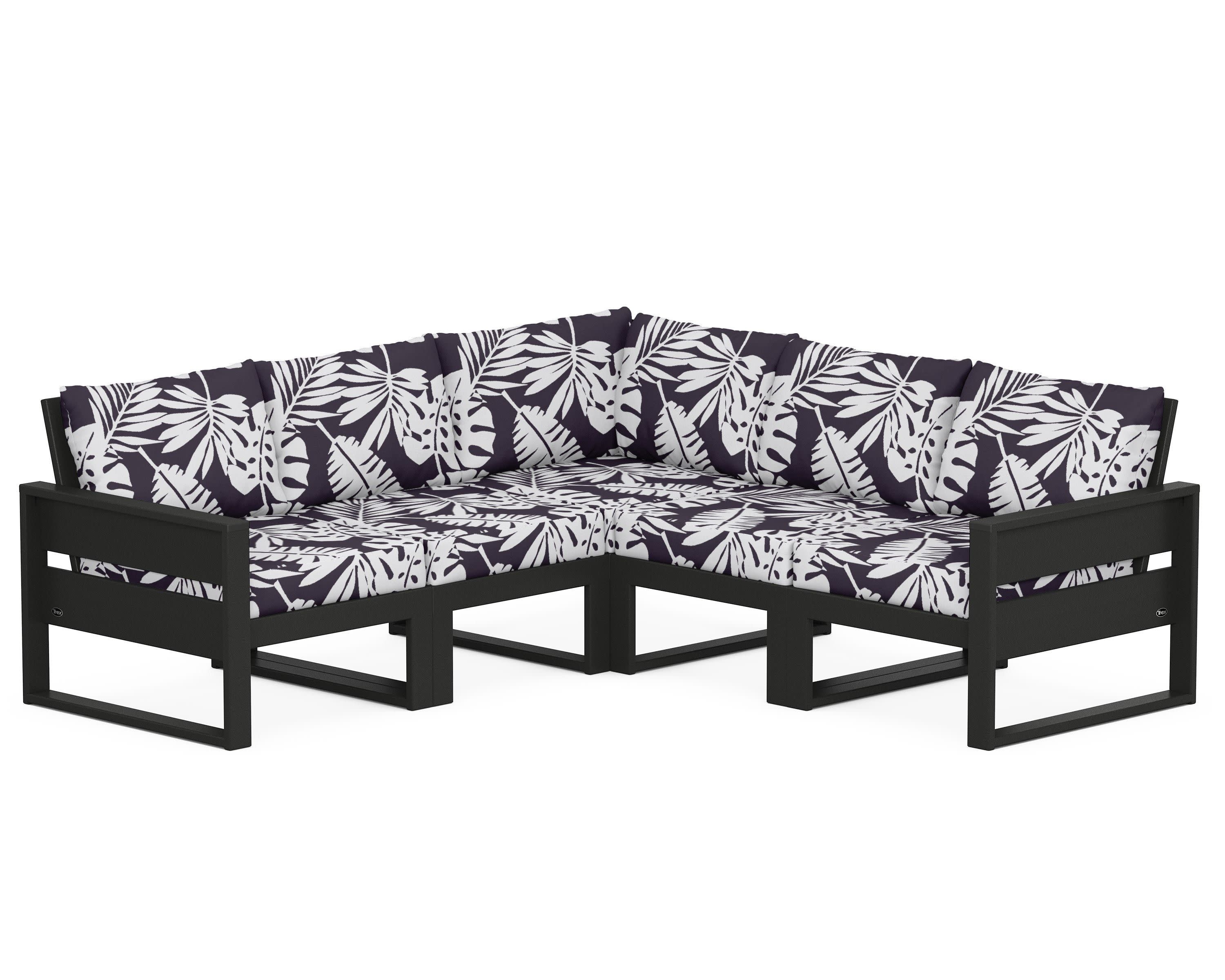 Eastport 5-Piece Sectional in Charcoal Black / Leaf Navy