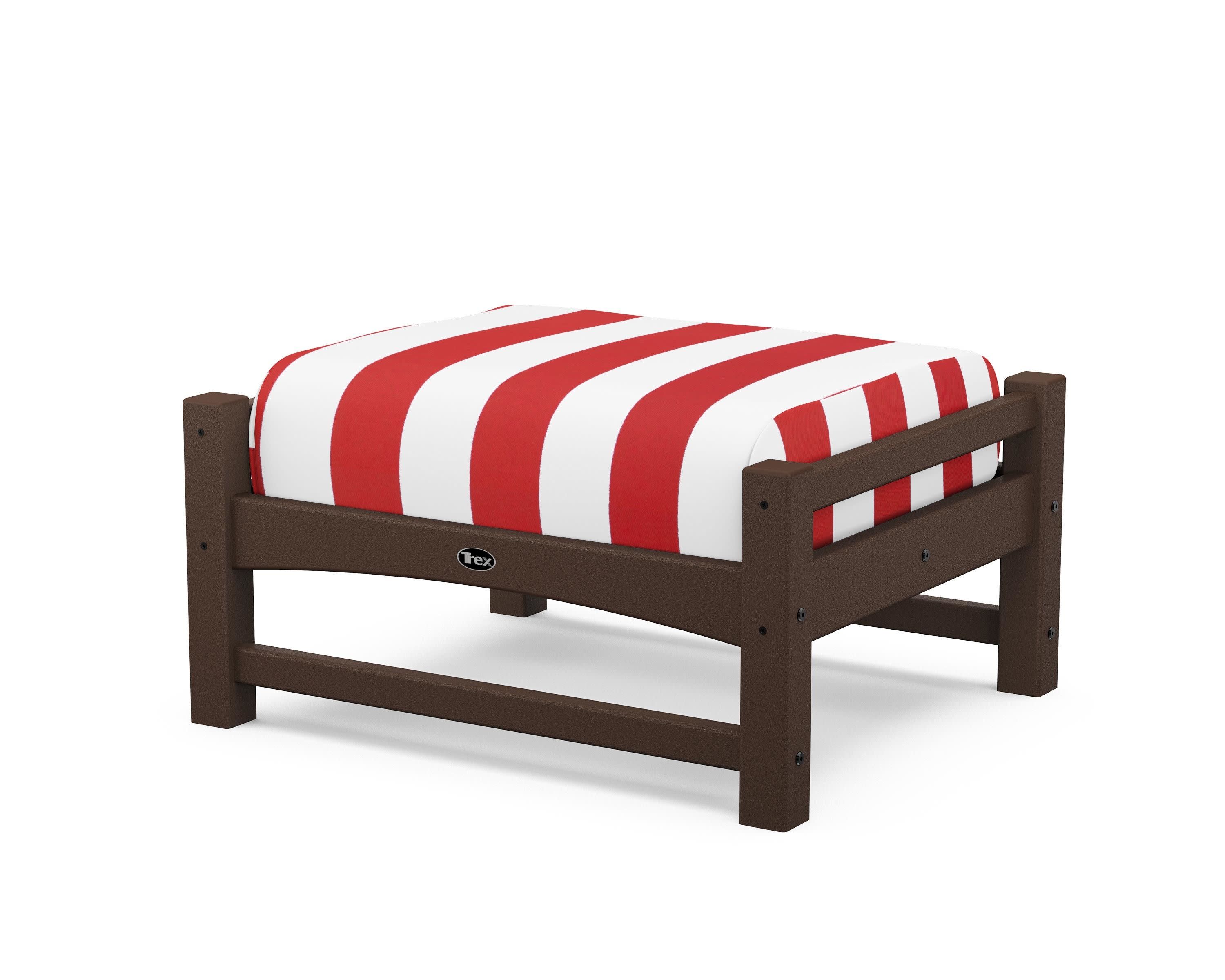 Rockport Club Ottoman in Vintage Lantern / Cabana Stripe Crimson