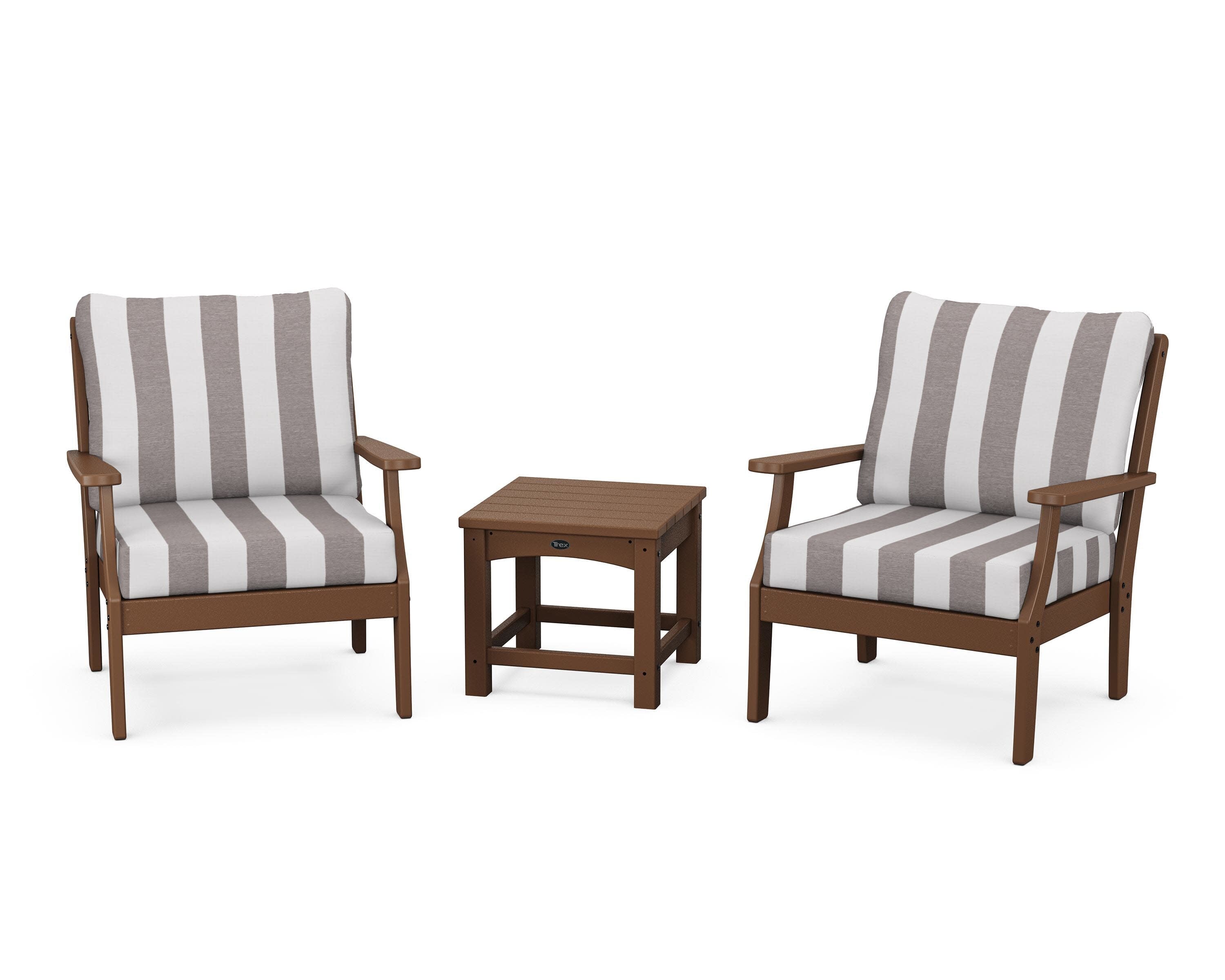 Yacht Club 3-Piece Deep Seating Set in Tree House / Cabana Stripe Grey Mist