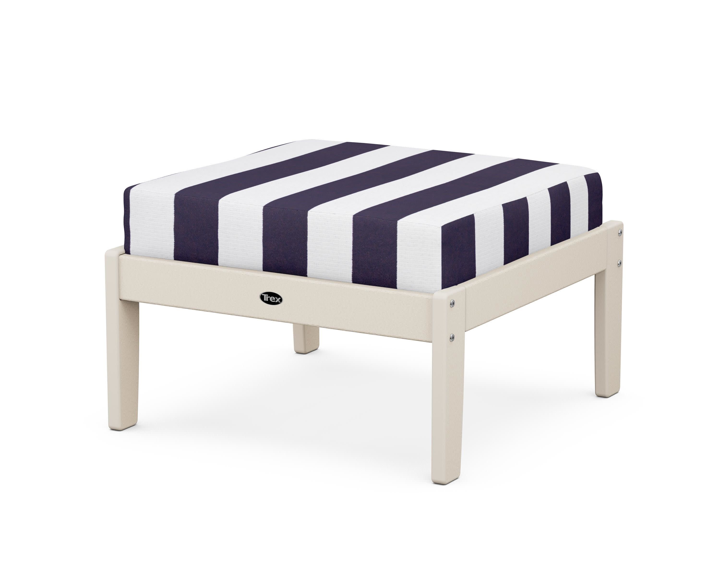 Yacht Club Deep Seating Ottoman in Sand Castle / Cabana Stripe Navy