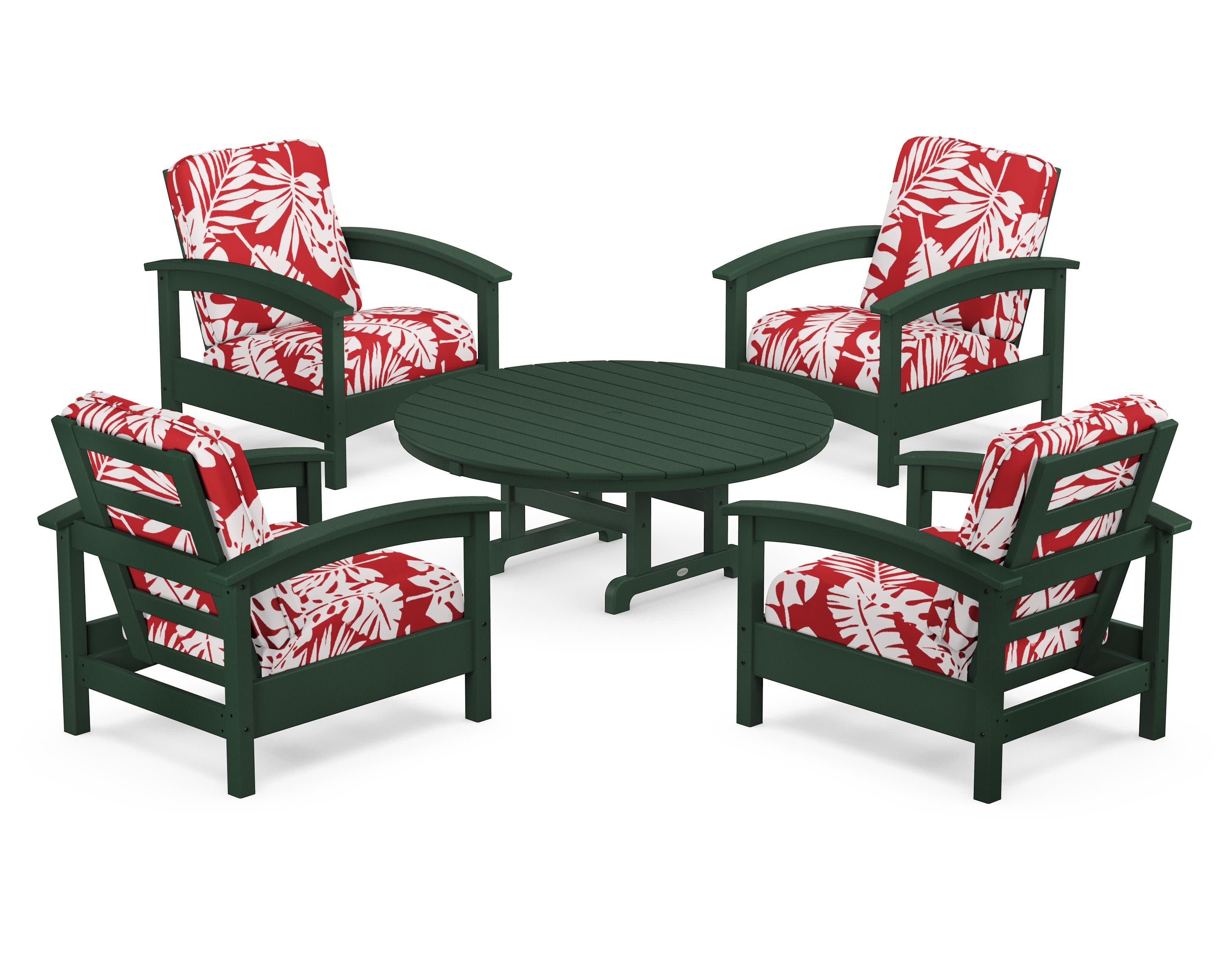 Rockport 5-Piece Deep Seating Set in Rainforest Canopy / Leaf Crimson