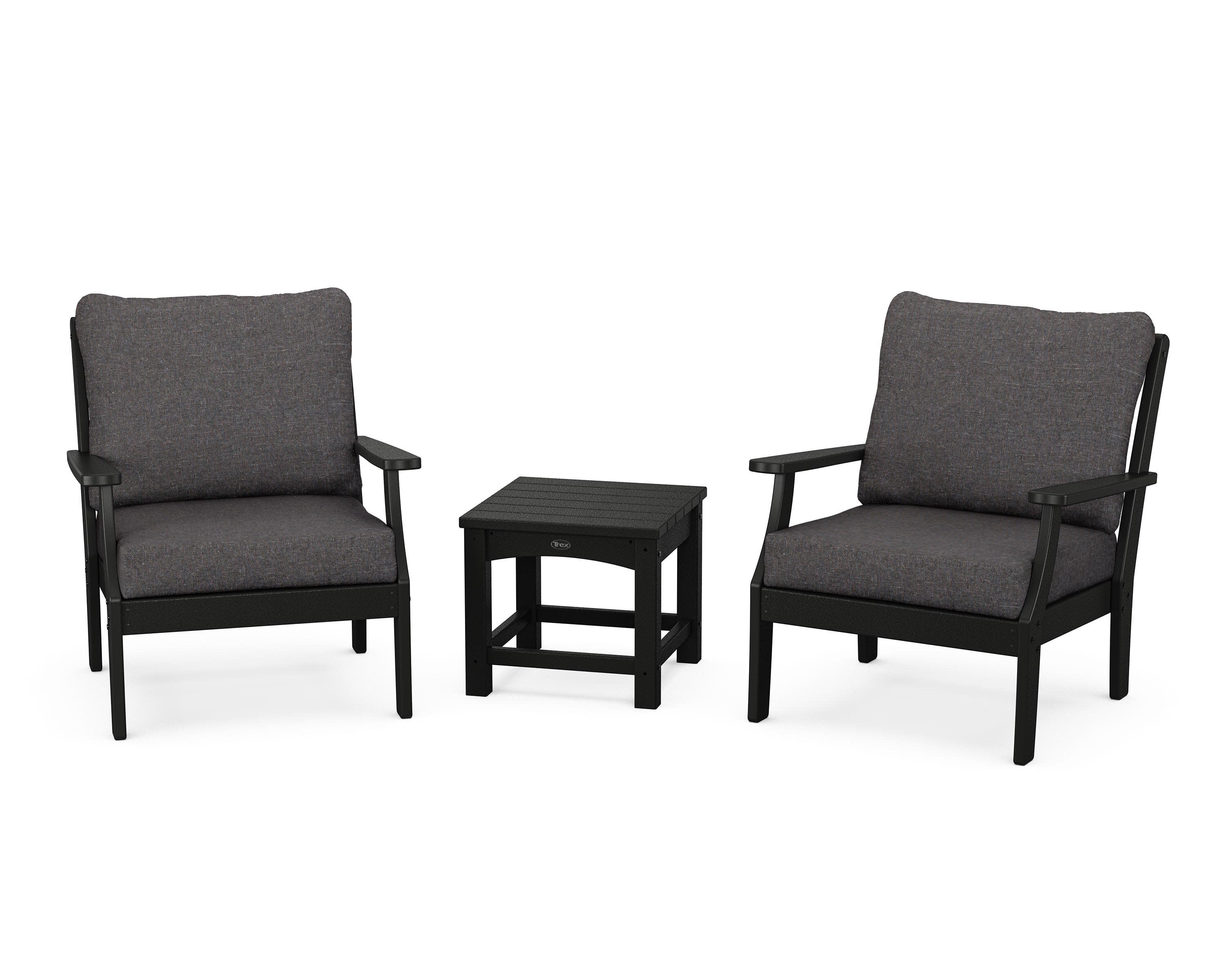 Yacht Club 3-Piece Deep Seating Set in Charcoal Black / Ash Charcoal