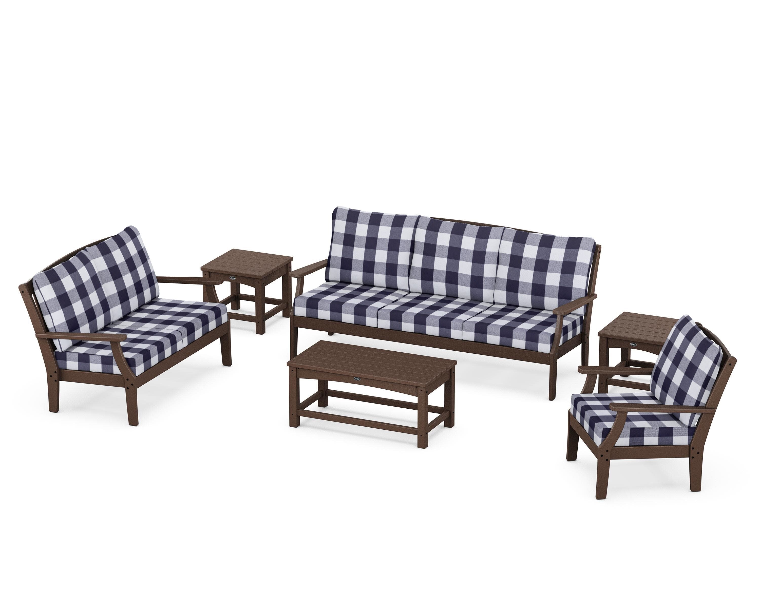 Yacht Club 6-Piece Deep Seating Set in Vintage Lantern / Buffalo Plaid Navy