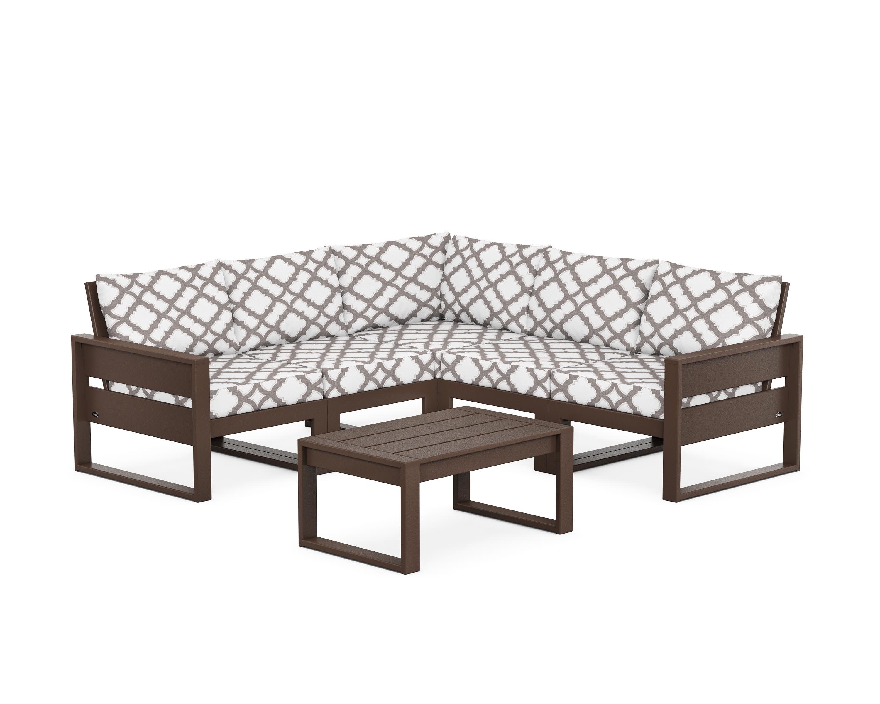 Eastport 6-Piece Deep Seating Sectional + Coffee Table Set in Vintage Lantern / Trellis Grey Mist