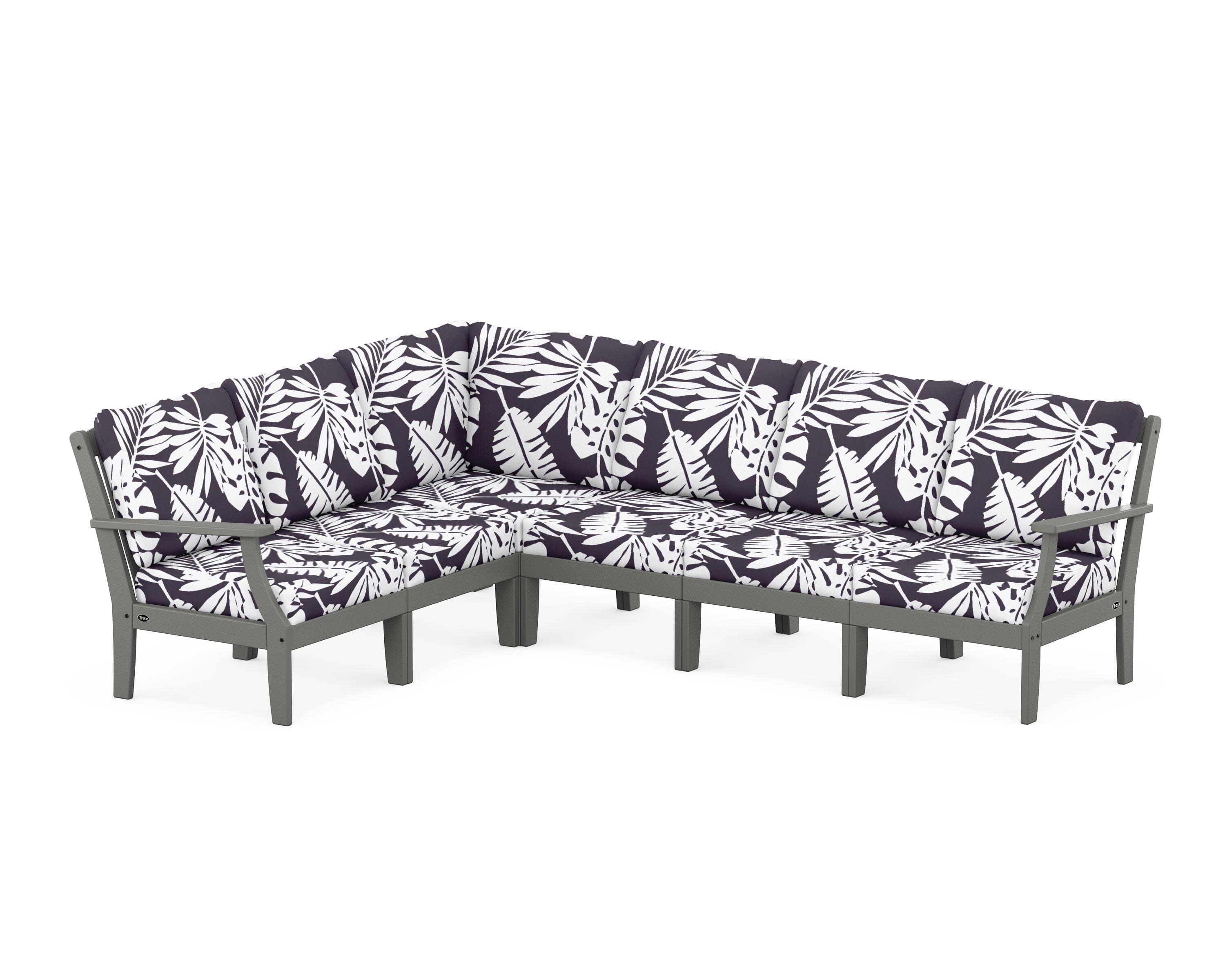 Yacht Club Modular 6-Piece Deep Seating Set in Stepping Stone / Leaf Navy