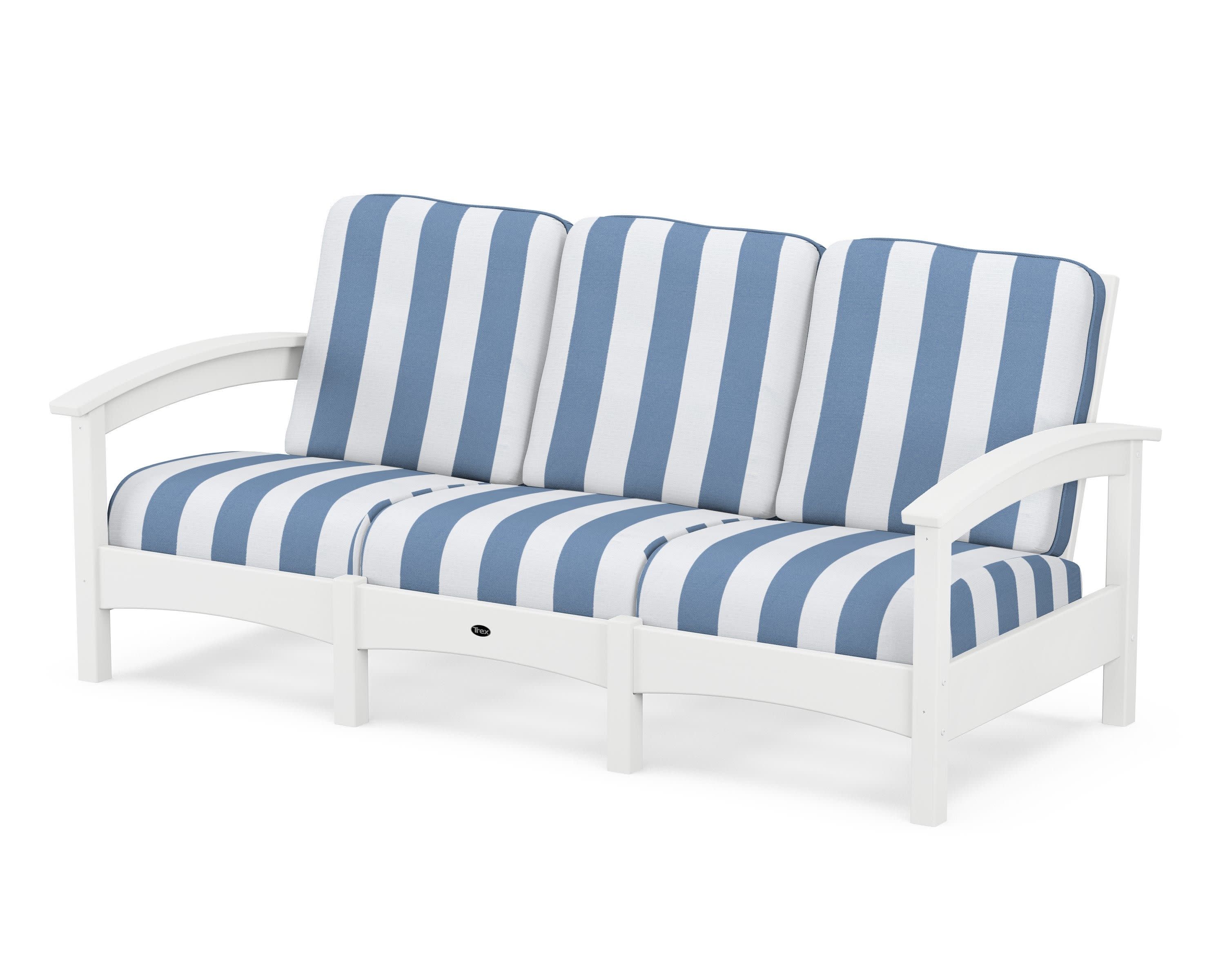 Rockport Club Sofa in Classic White / Cabana Stripe Sky Blue