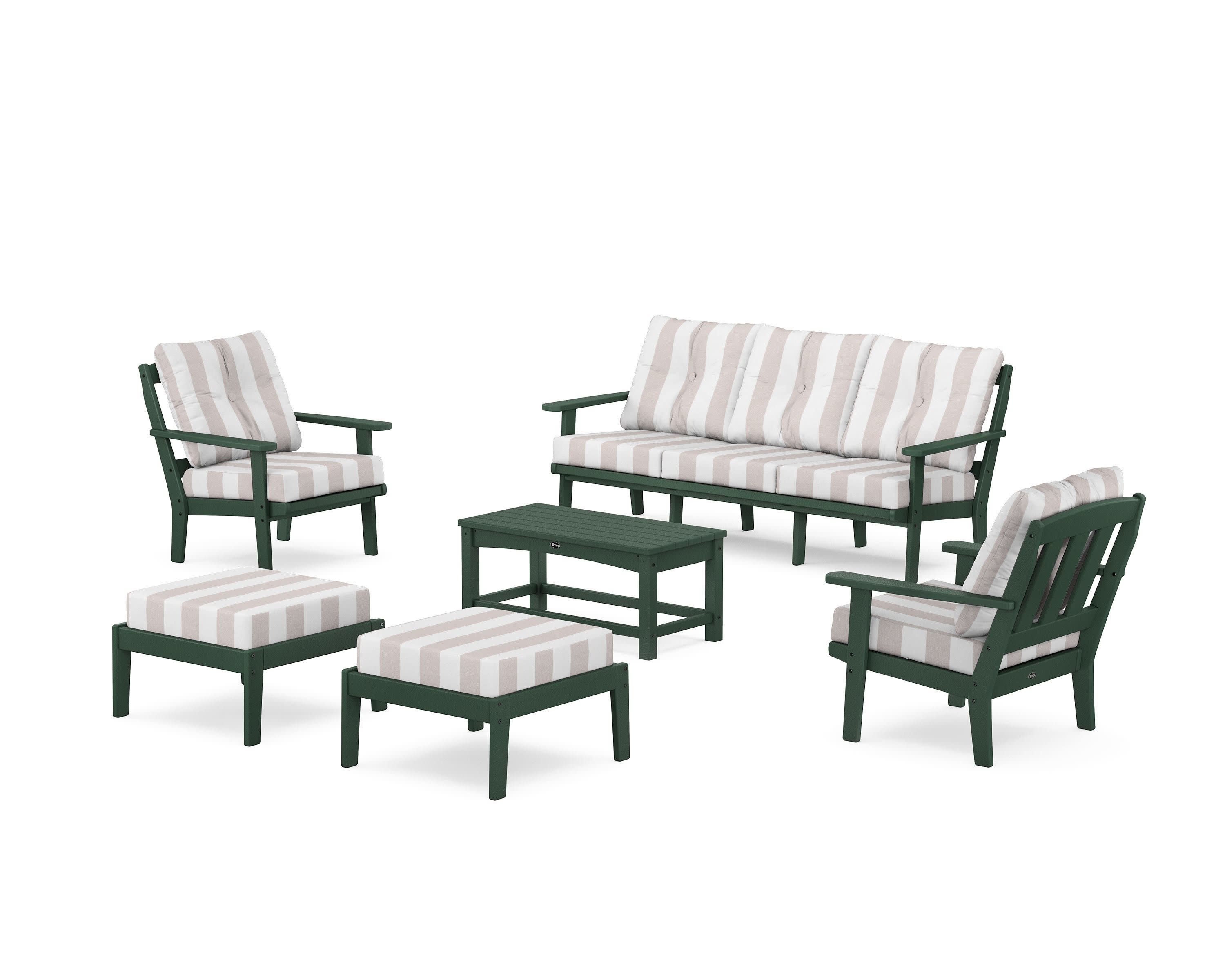 Cape Cod 6-Piece Lounge Sofa Set in Rainforest Canopy / Cabana Stripe Dune Burlap