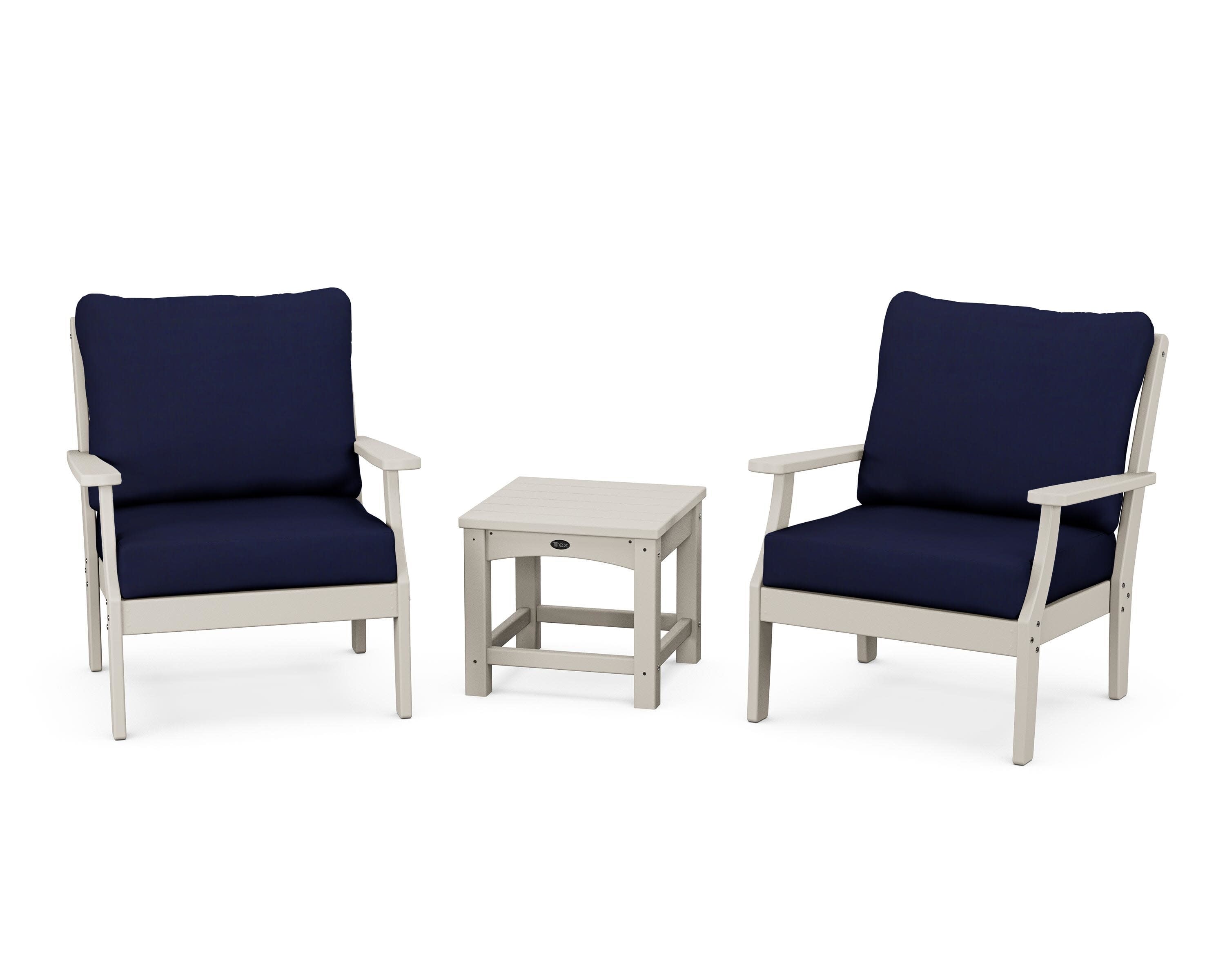 Yacht Club 3-Piece Deep Seating Set in Sand Castle / Navy