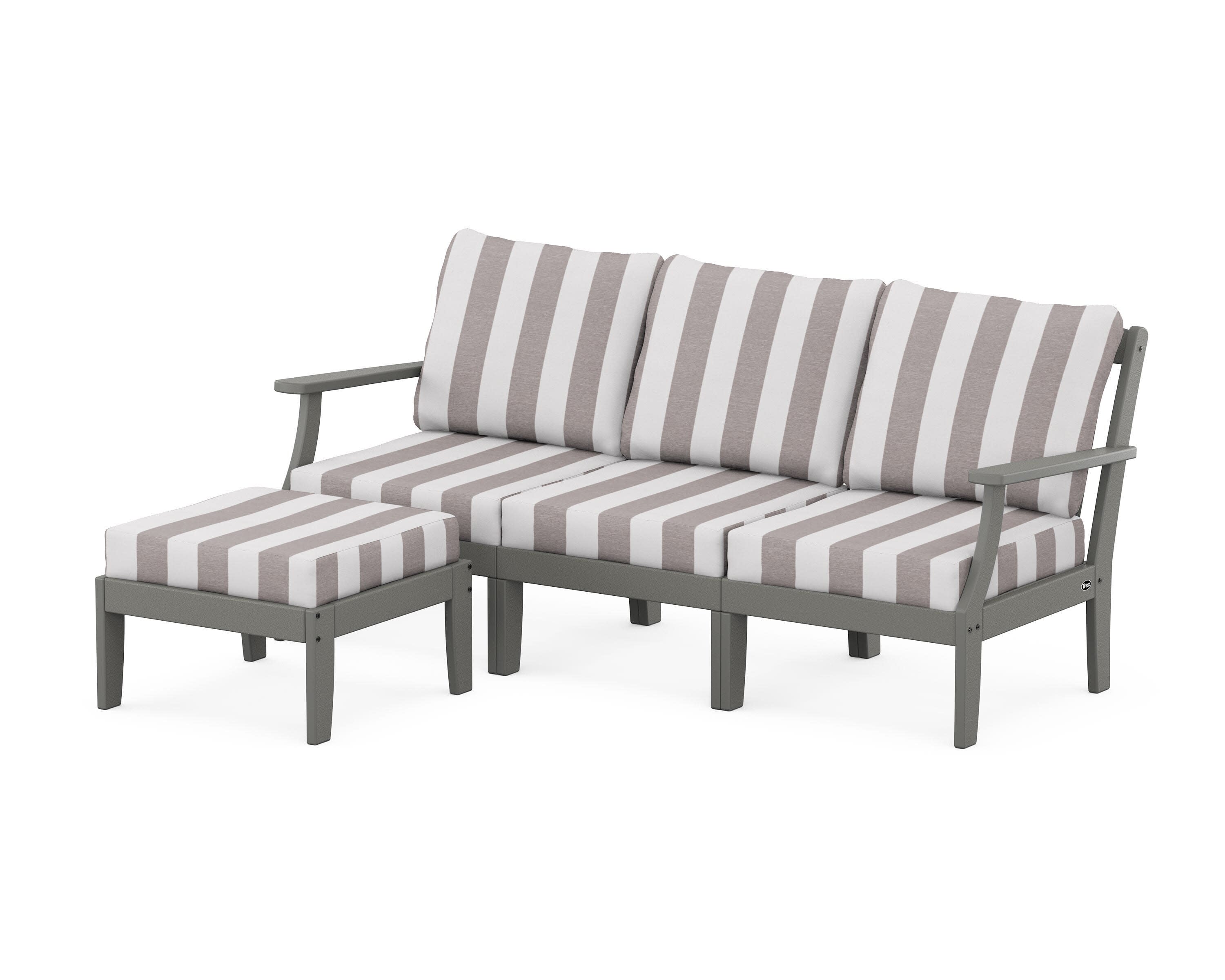 Yacht Club Modular 4-Piece Deep Seating Set with Ottoman in Stepping Stone / Cabana Stripe Grey Mist