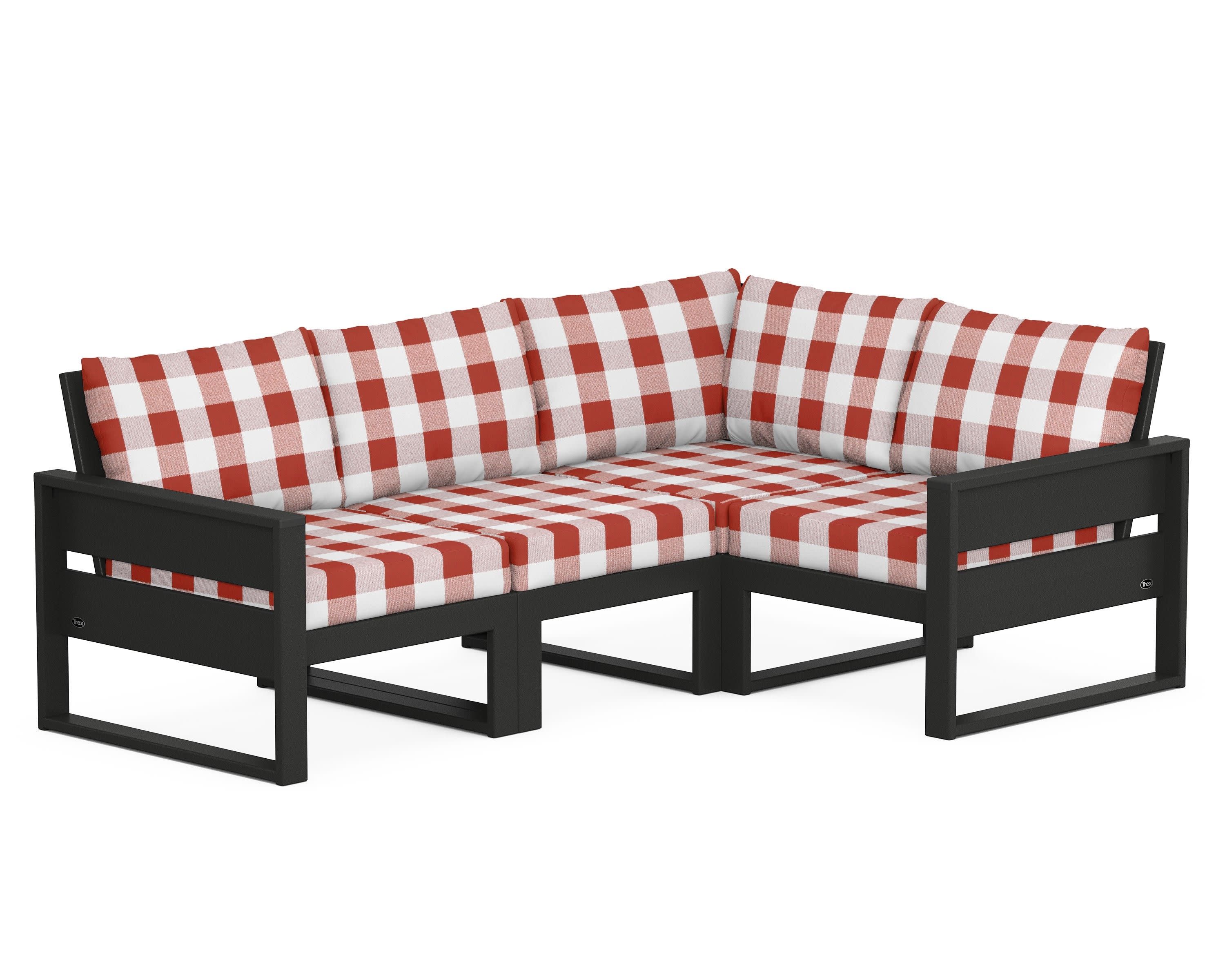Eastport 4- Piece Sectional in Charcoal Black / Buffalo Plaid Crimson