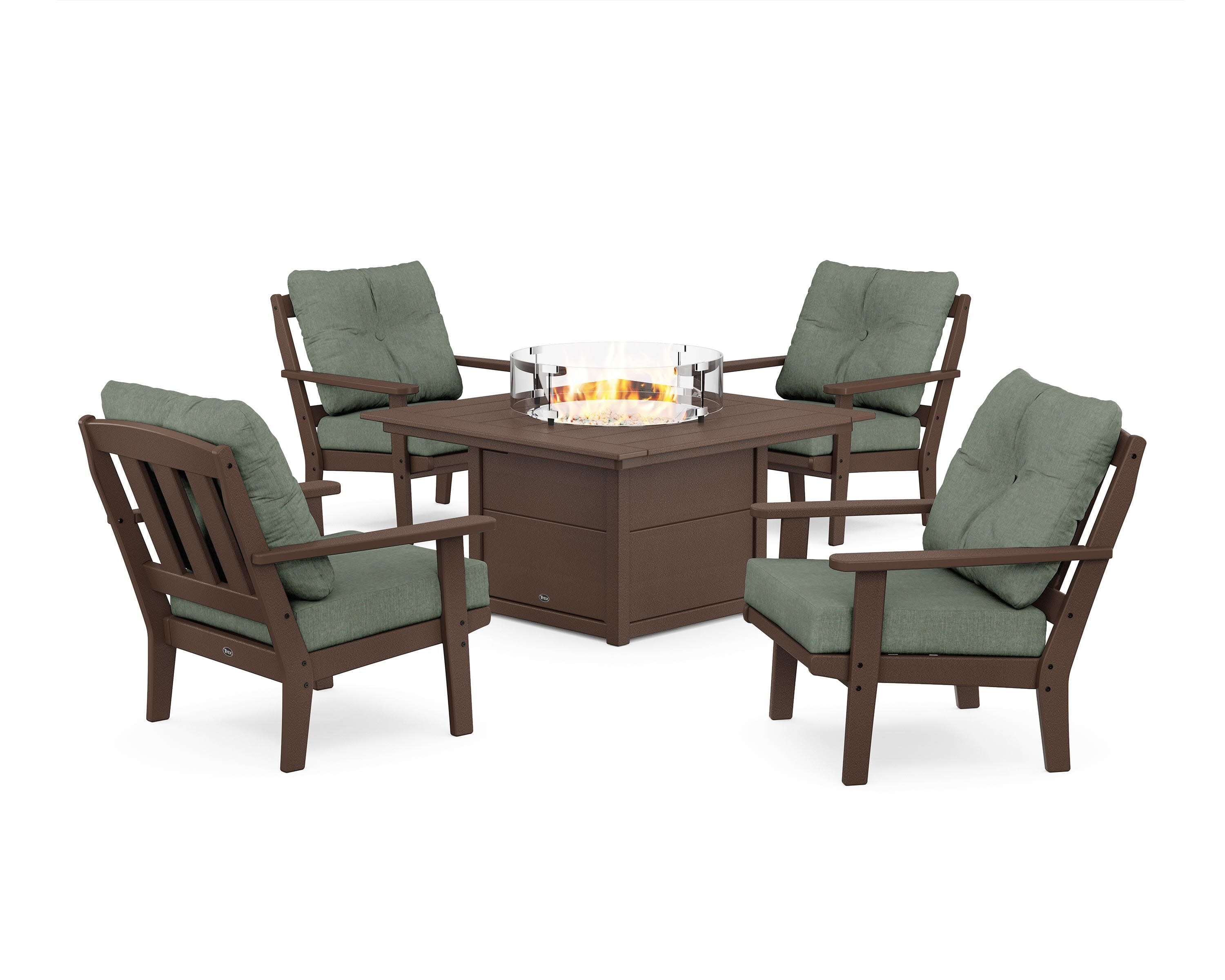 Cape Cod 5-Piece Deep Seating Set with Fire Pit Table in Vintage Lantern / Cast Sage