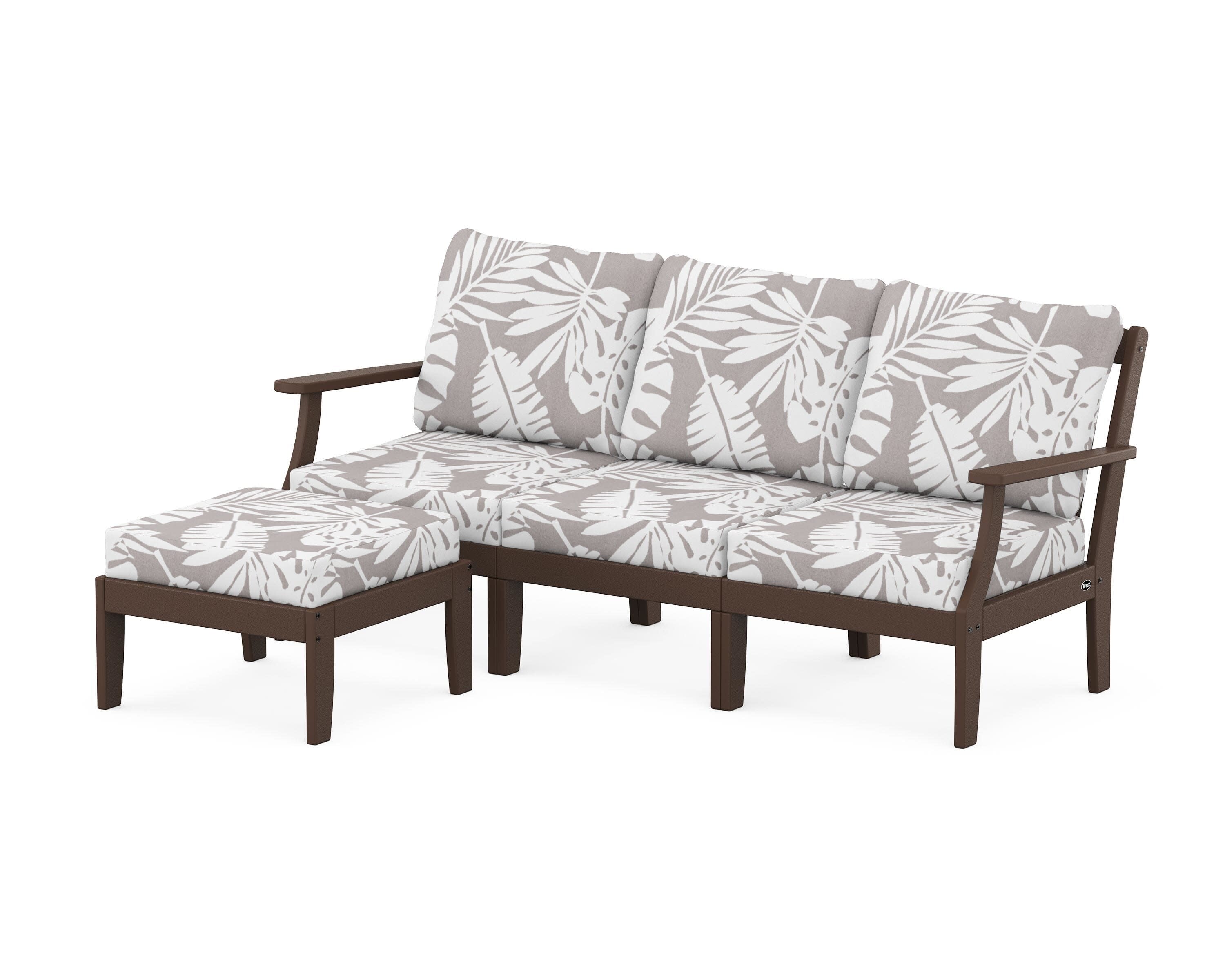 Yacht Club Modular 4-Piece Deep Seating Set with Ottoman in Vintage Lantern / Leaf Grey Mist