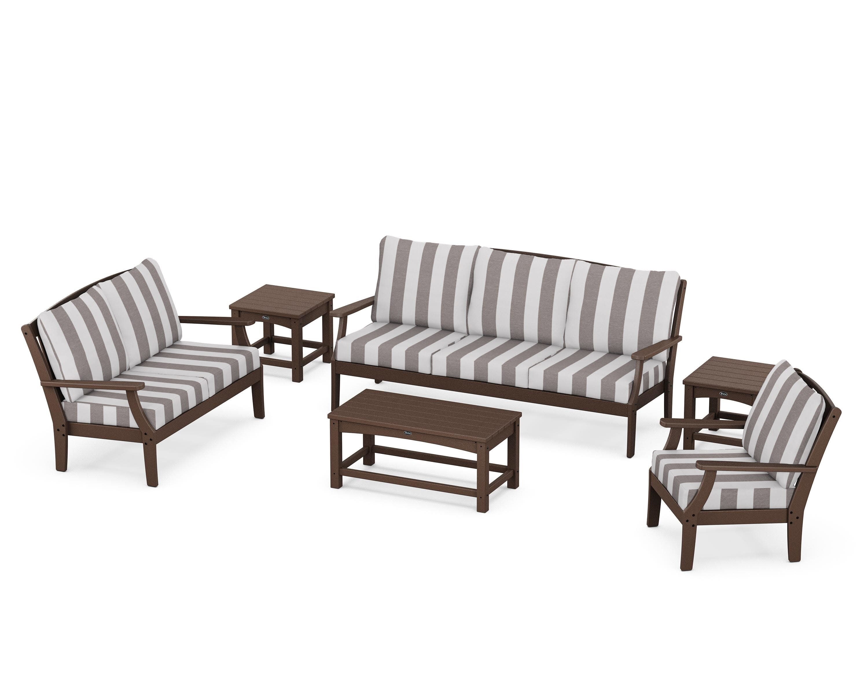 Yacht Club 6-Piece Deep Seating Set in Vintage Lantern / Cabana Stripe Grey Mist