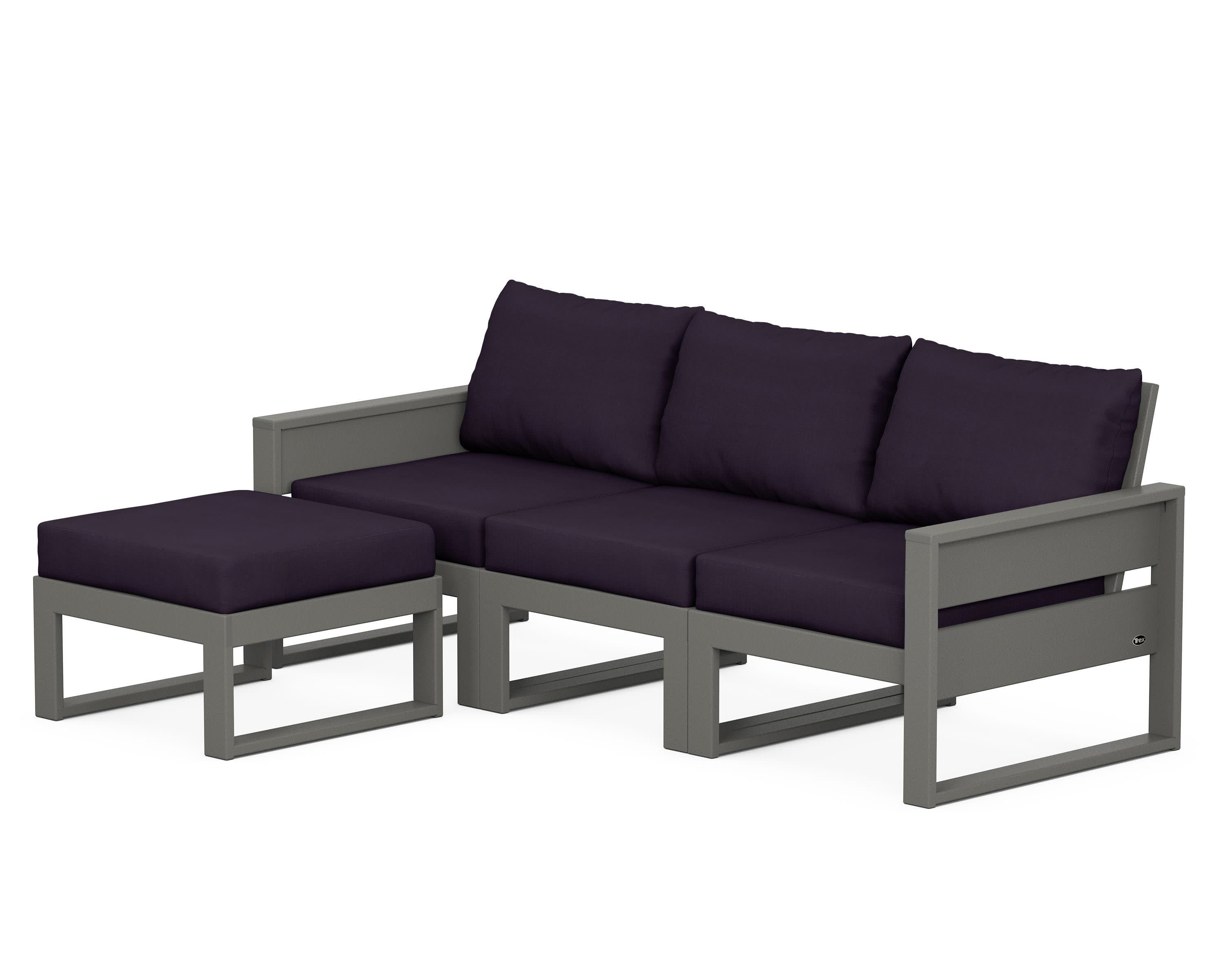 Eastport 4- Piece Sectional with Ottoman in Stepping Stone / Navy Linen