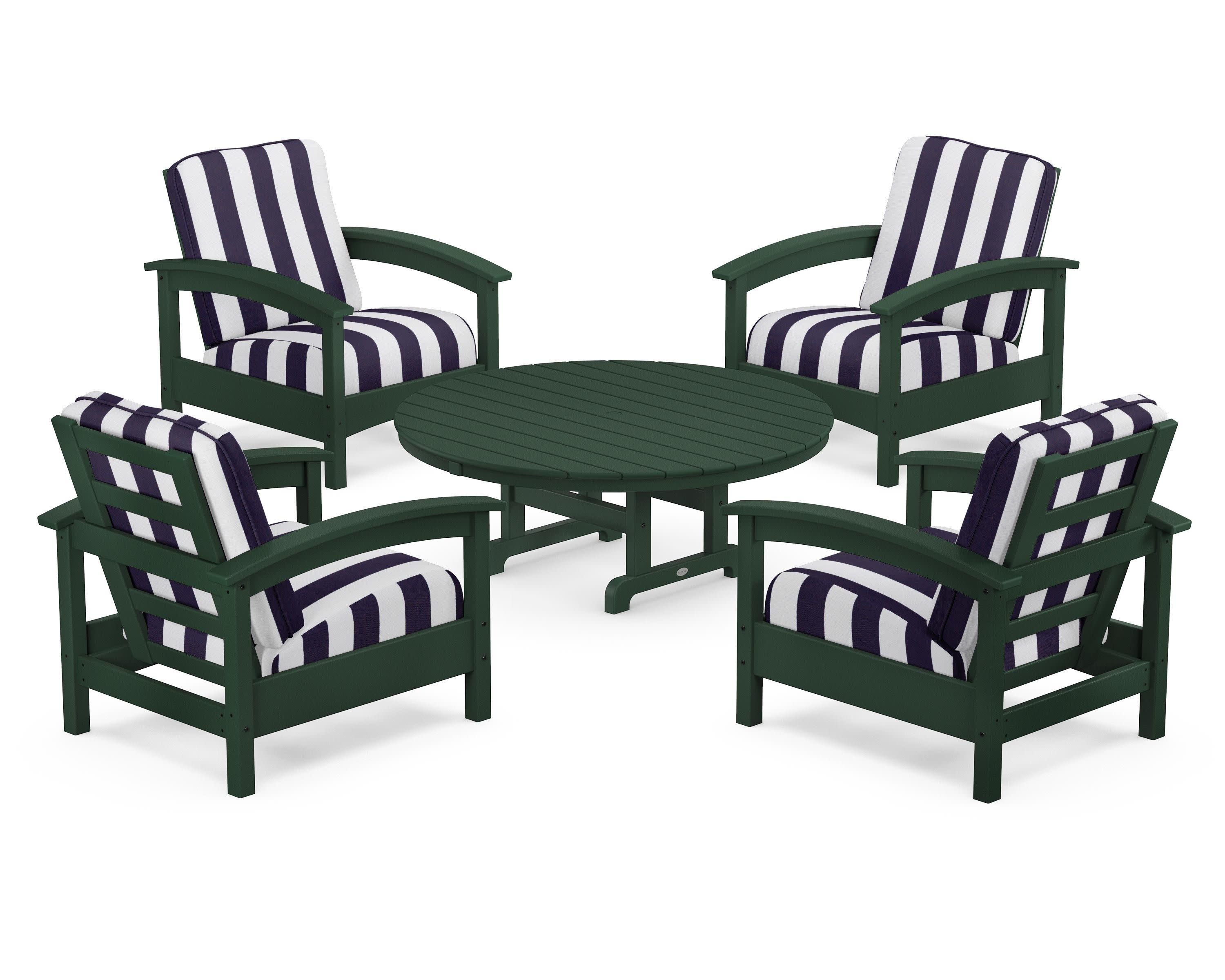 Rockport 5-Piece Deep Seating Set in Rainforest Canopy / Cabana Stripe Navy