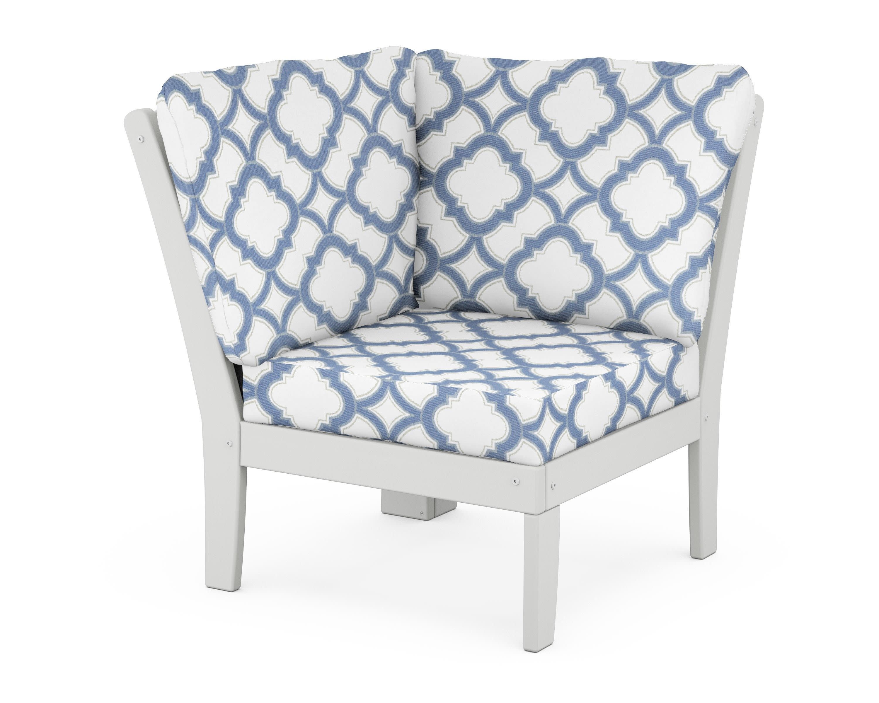 Yacht Club Modular Corner Chair in Classic White / Trellis Sky Blue