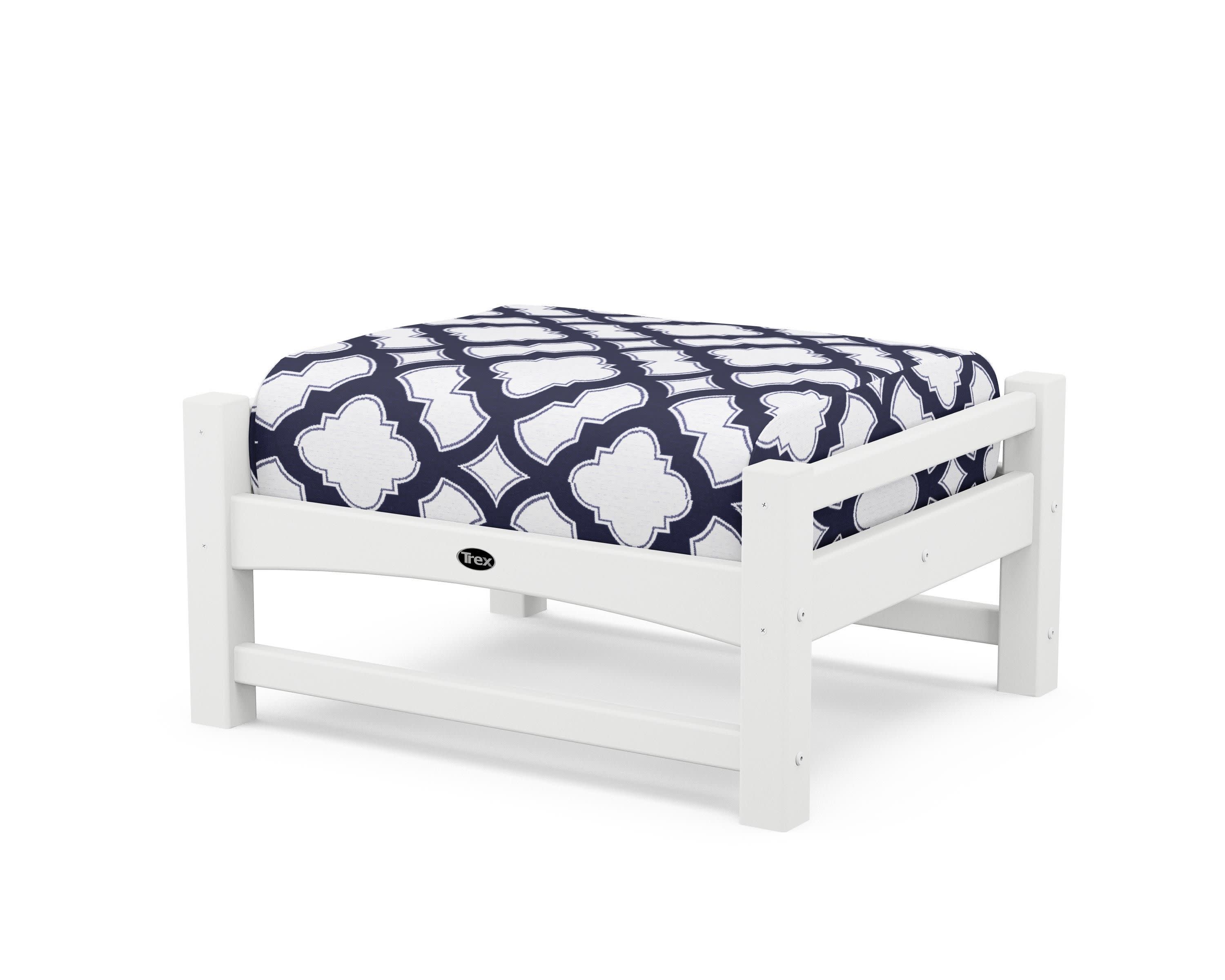 Rockport Club Ottoman in Classic White / Trellis Navy