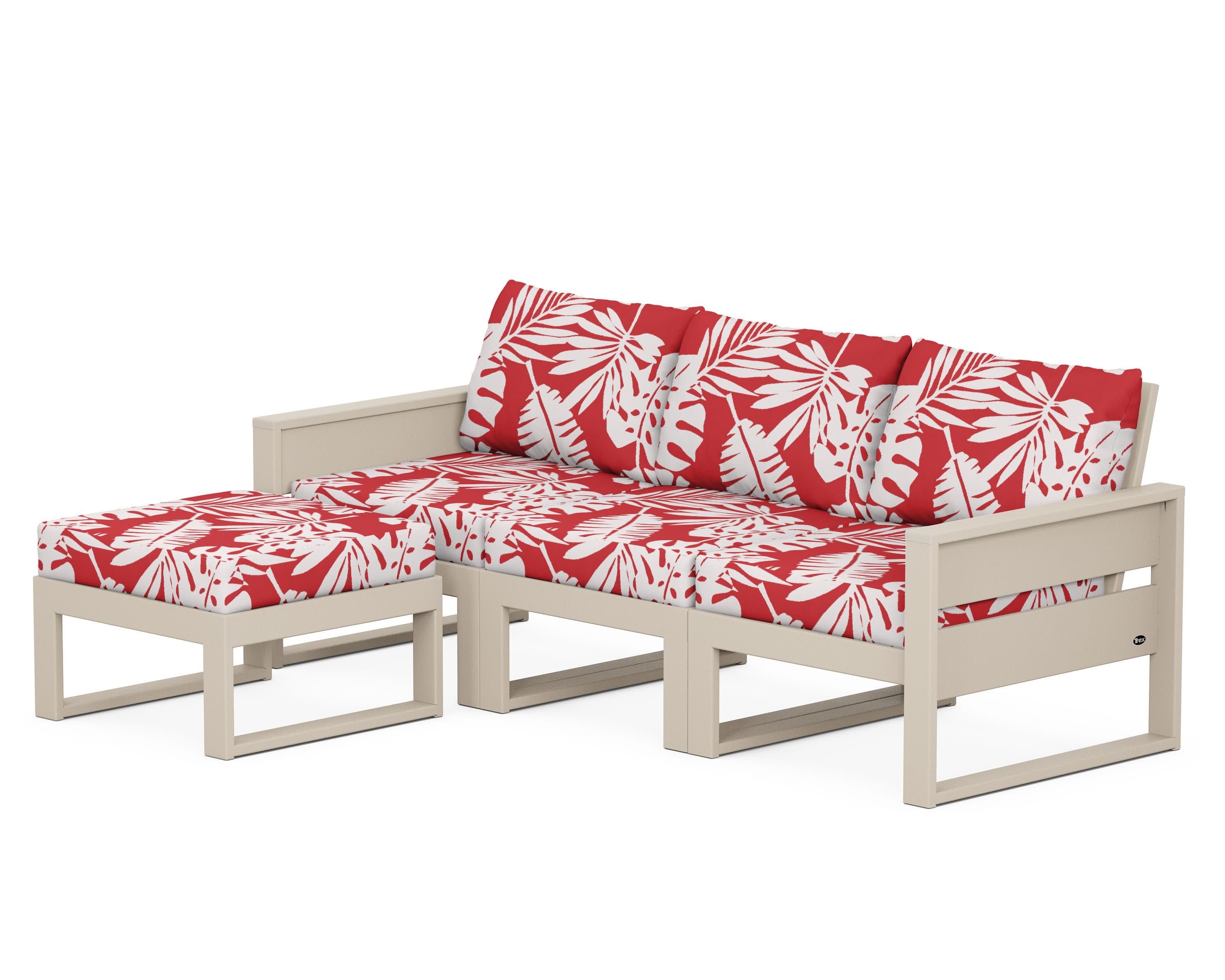 Eastport 4- Piece Sectional with Ottoman in Sand Castle / Leaf Crimson