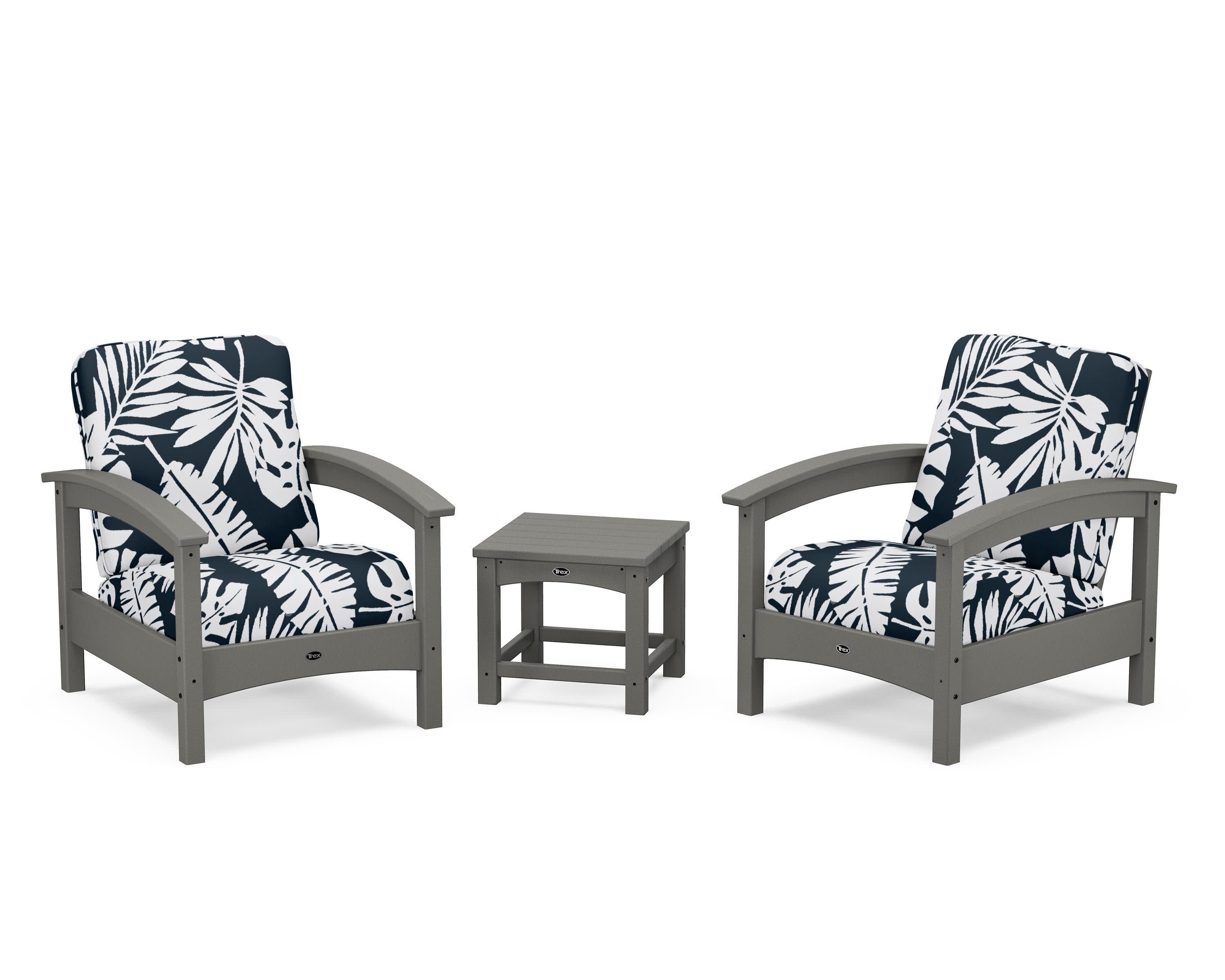 Rockport Club 3-Piece Deep Seating Conversation Set in Stepping Stone / Leaf Marine Indigo