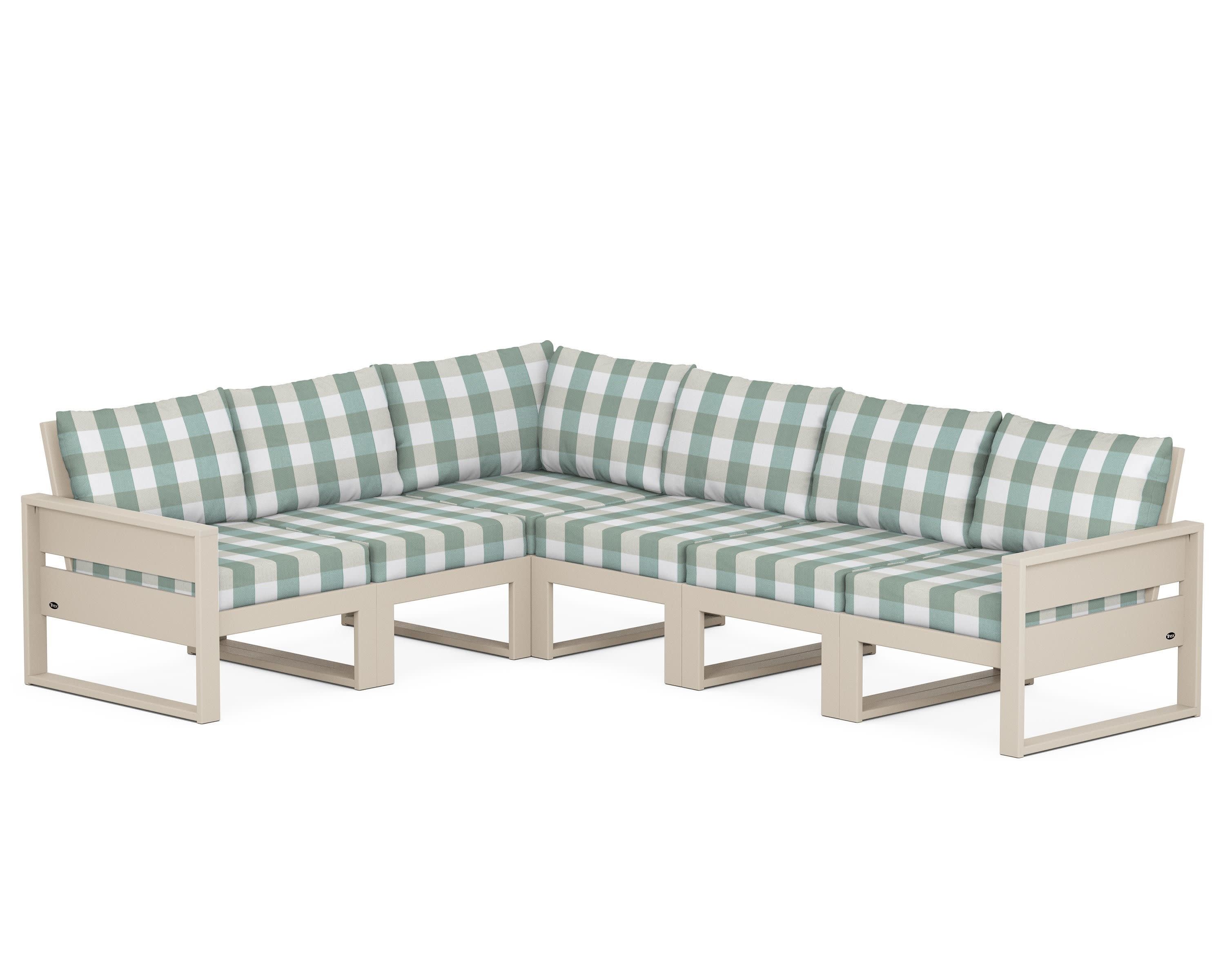 Eastport 6-Piece Sectional in Sand Castle / Buffalo Plaid Glacier Spa